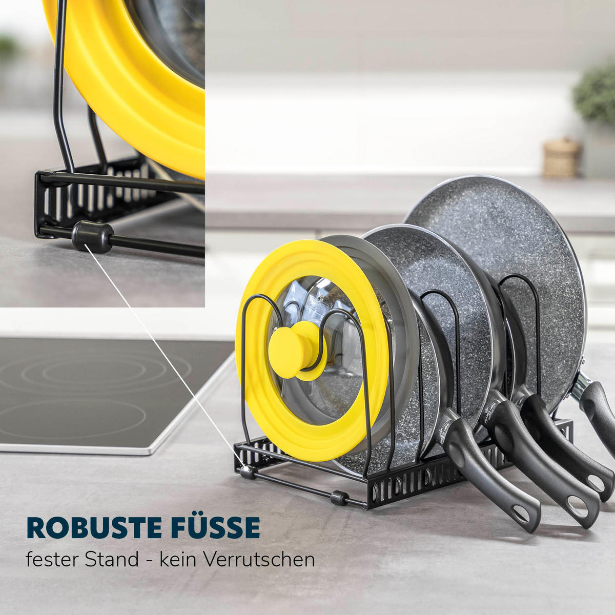 TOPFDECKELHALTER, schwarz - Schwarz, Metall (30.5/19/19cm) - eluno