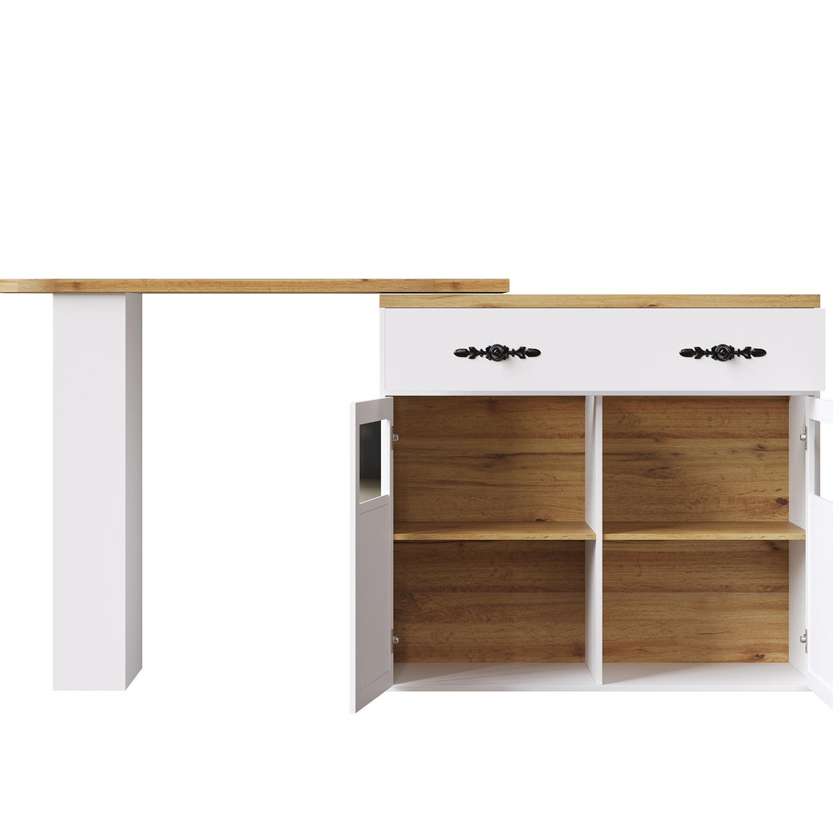 BAROVÝ stůl 138–204/39/104 cm, otočný o 360° s úložným prostorem z MDF, Bílá - bílá, kompozitní dřevo (39/104/138cm) - Redom