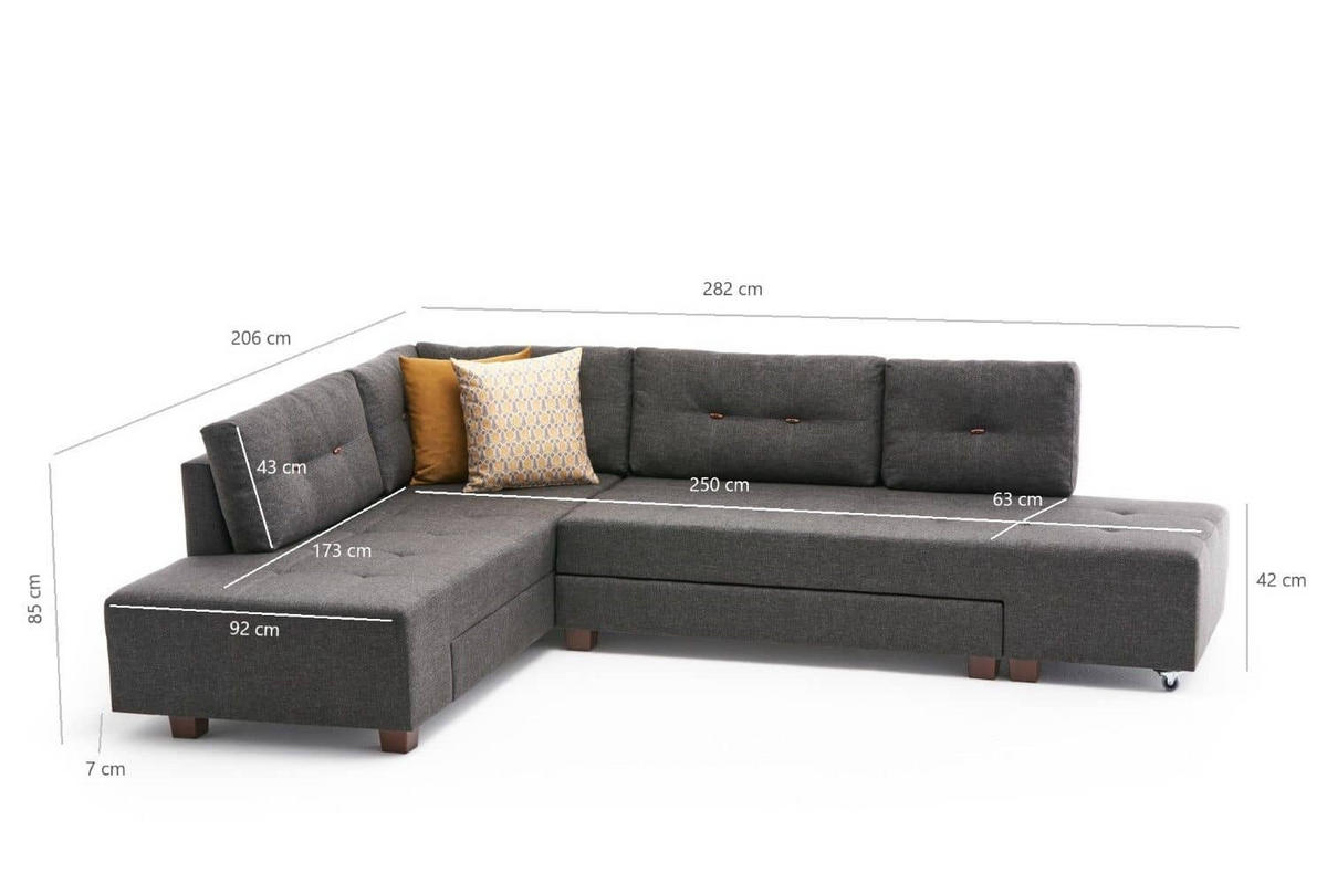 ECKSOFA mit rollbarer Schlaffunktion - Anthrazit/Walnussfarben, Holzwerkstoff/Kunststoff (280/206cm) - myHomelando
