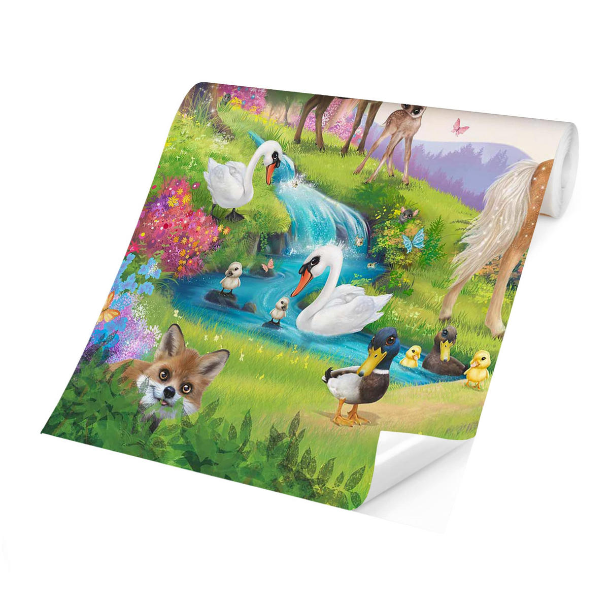 FOTOTAPETE Zauberwald mit Einhorn 432/290 cm - Multicolor, Papier (432/290cm) - Bilderwelten