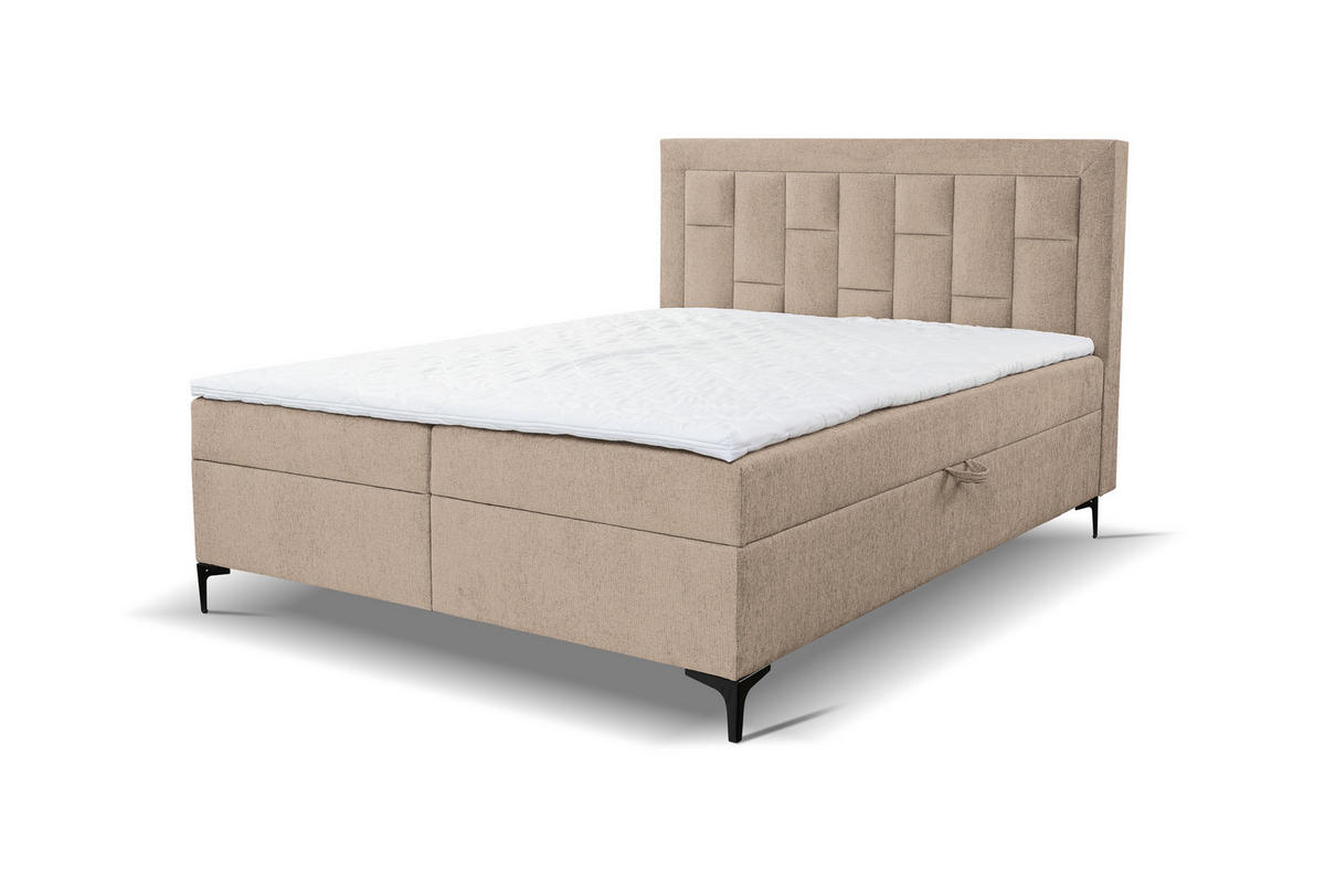 BOXBETT VENEZIA mit 2 Bettkästen, Maße: 140x200 cm, Farbe: Hellbraun , Velourstoff, mit Bonell-Matratze inkl. Topper - Hellbraun, Holz/Kunststoff (140/200cm) - VENASI MÖBEL