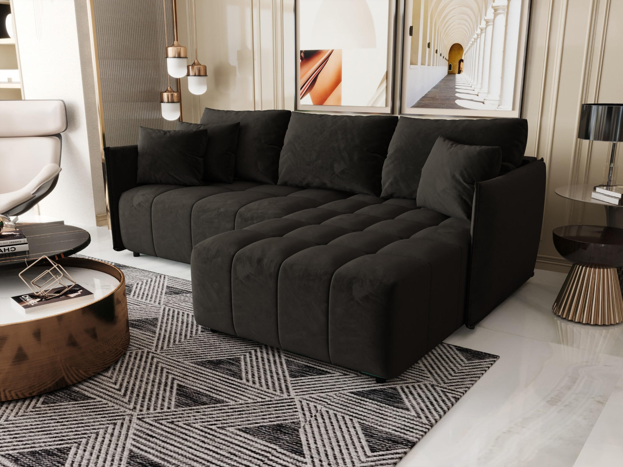 ECKSOFA mit Schlaffunktion ONIL L Monolith 95 Rechts - Schwarz, Textil (245/175cm) - Bedante