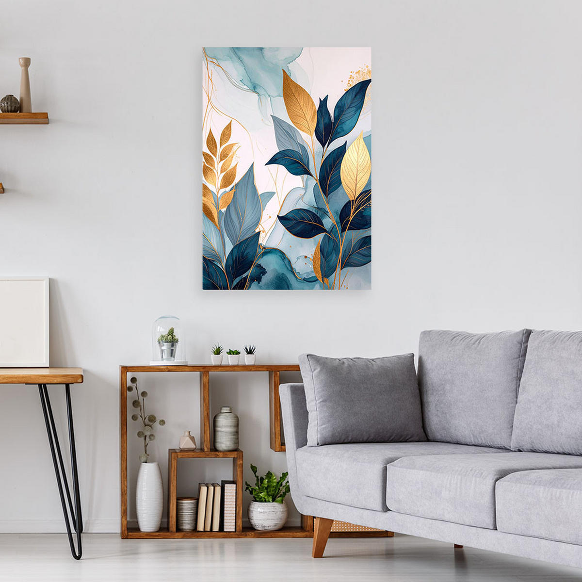 BILD auf Leinwand, Abstrakte blaue Blätter Pflanzen Glamour - Grün, Textil (30/45cm) - Feeby