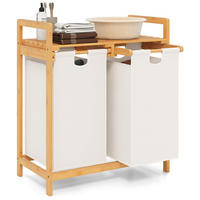 WÄSCHEKORB mit Wäschesäcken weiß - Weiß, Naturmaterialien (64/73/33cm) - COSTWAY