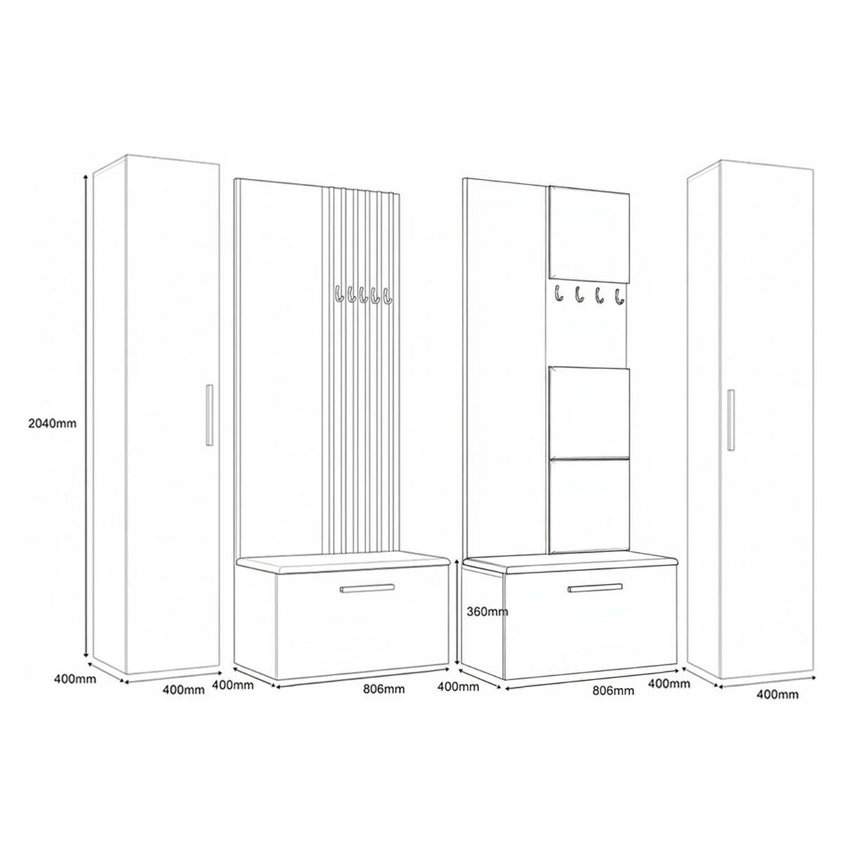 GARDEROBENSCHRANK MODULO 241,2/204/40 cm Modern Garderobe-Set Schwarz - Schwarz/Grau, Holzwerkstoff (241.2/204/40cm) - MASSENO