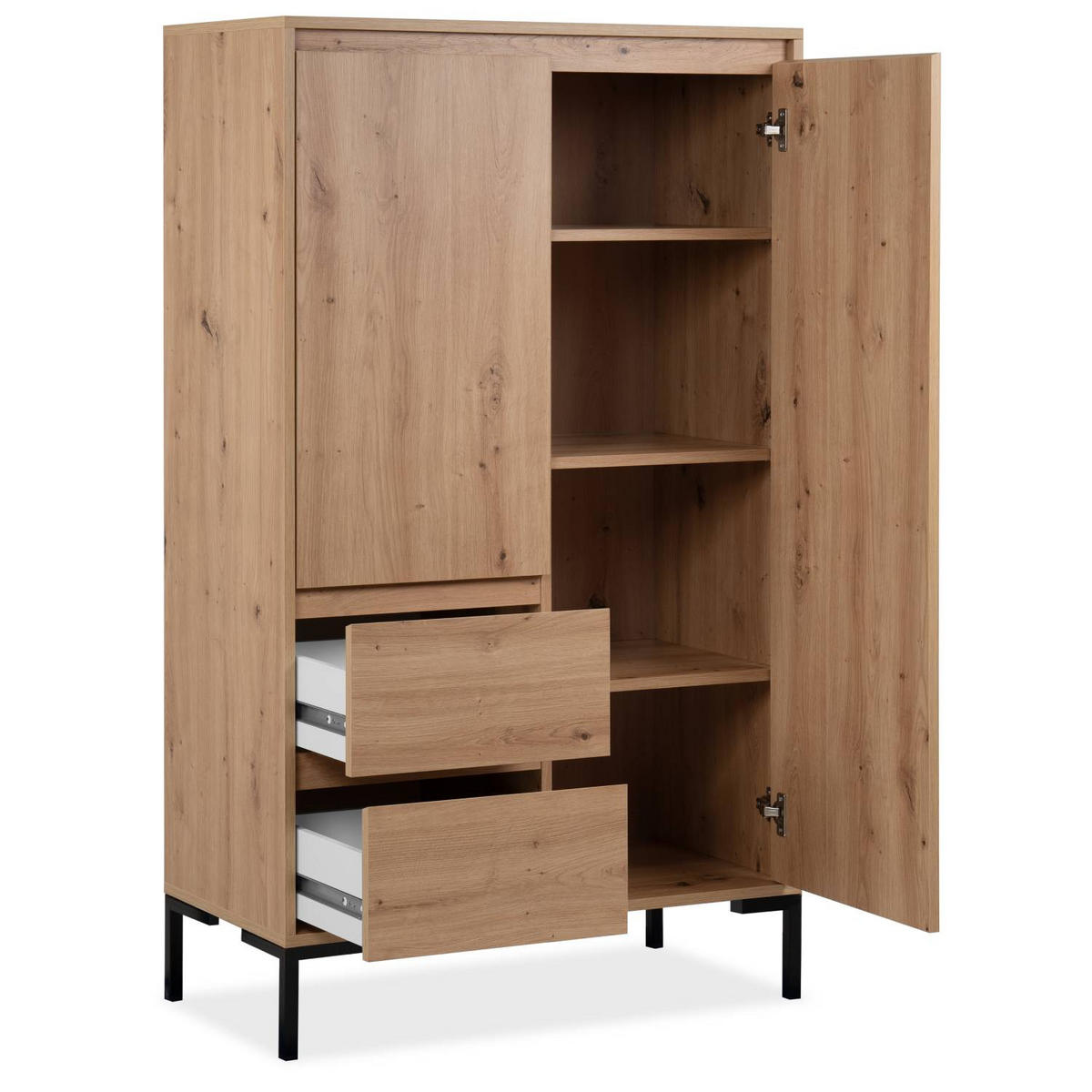 HIGHBOARD 81/139/40 cm Eiche Artisan, Metall Schwarz - Braun, Holz (81/139/40cm) - Homestyle4u