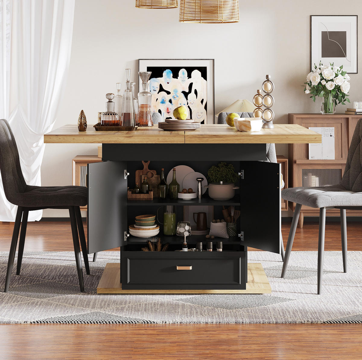 ROZKLÁDACÍ jídelní stůl 110-140/80/75 cm s úložným prostorem, odolnou MDF deskou a stabilní základnou, Přírodní dřevo - přírodní, kompozitní dřevo (110/80/75cm) - Redom