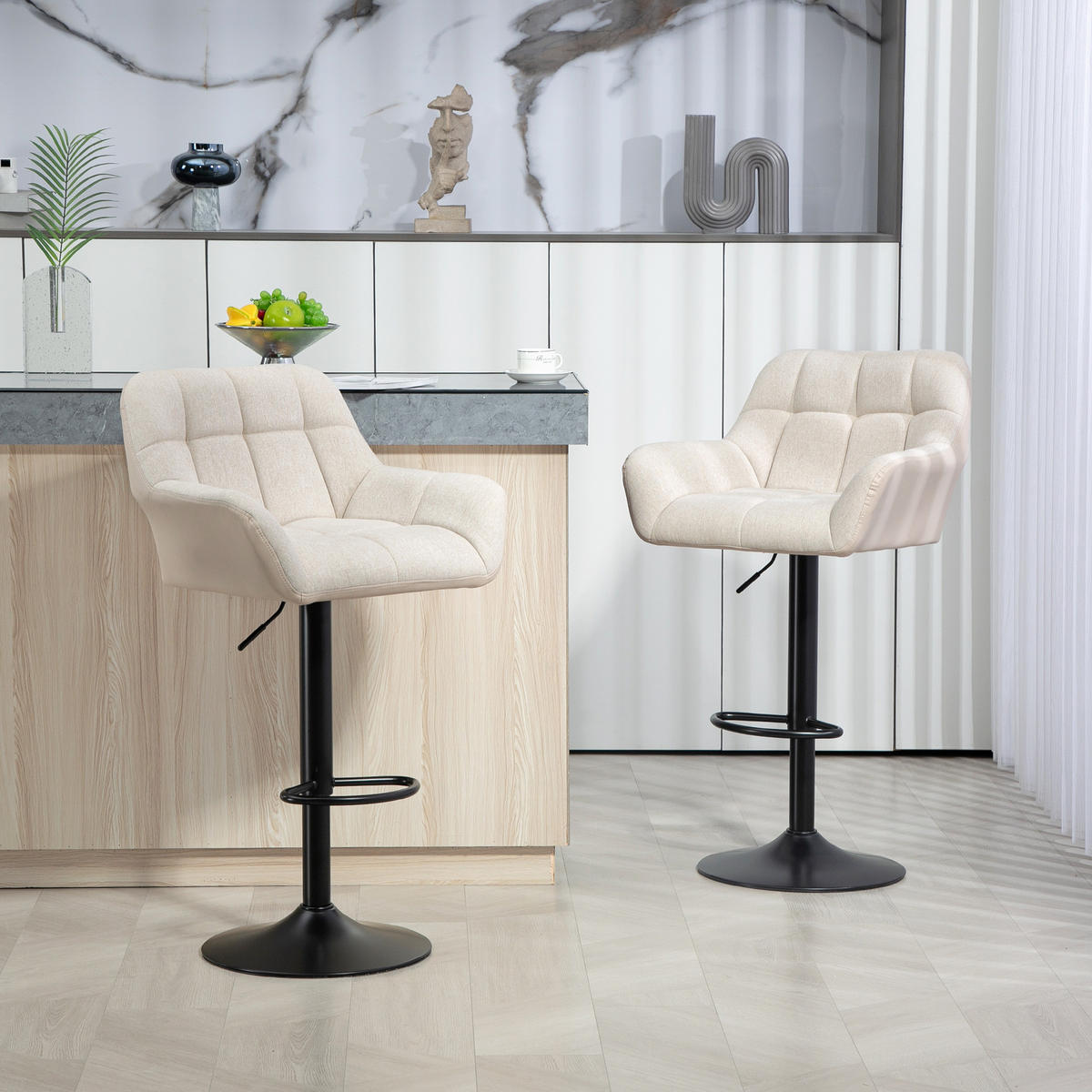 BARHOCKER 2er-Set DE-07996 Retro-Design, höhenverstellbar, 360° drehbar Creme - Creme, Metall (52.5/114/57.5cm) - ComfortXL