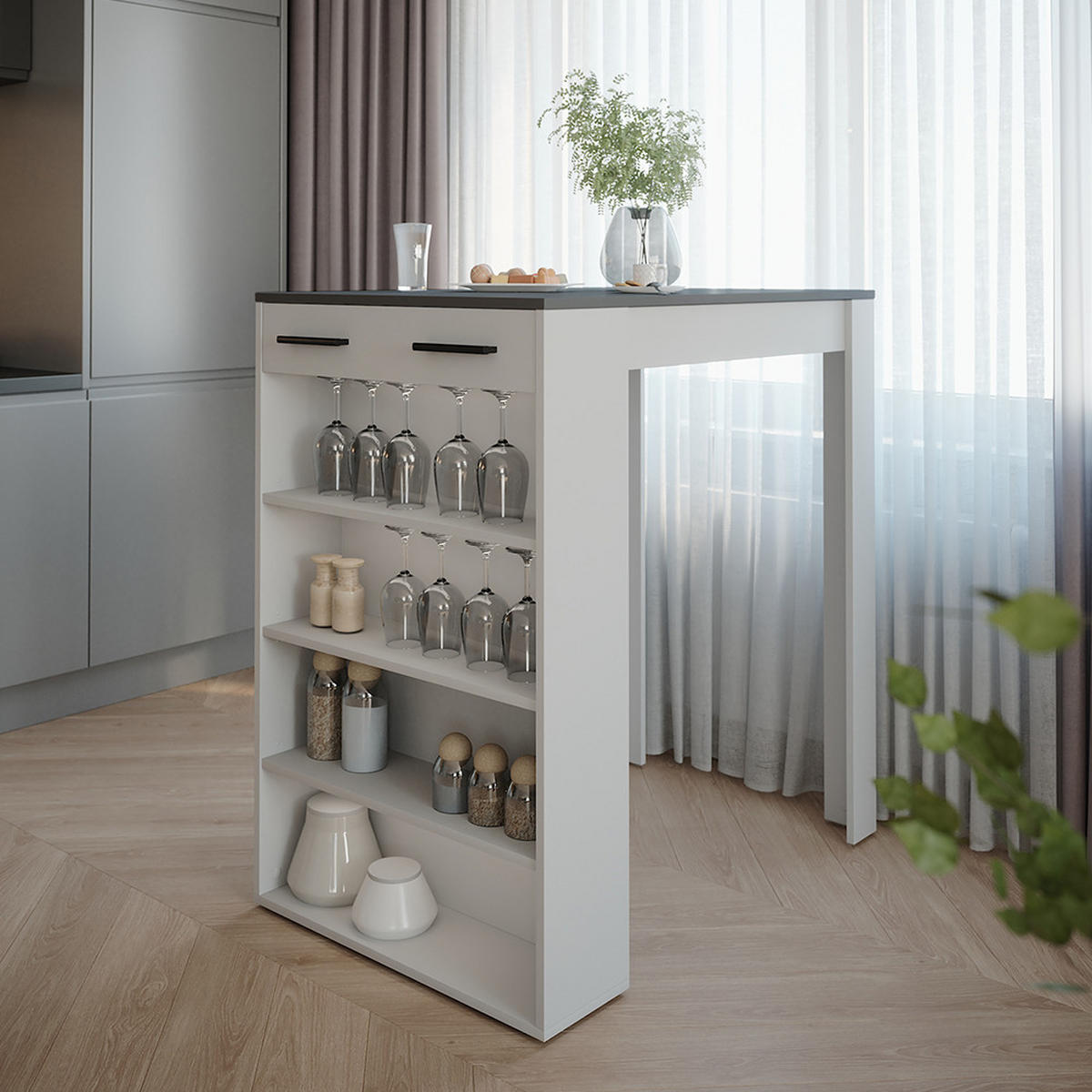 BAROVÝ STÔL Repose Antracit/biela - biela, kompozitné drevo (100/67/106cm) - Vicco