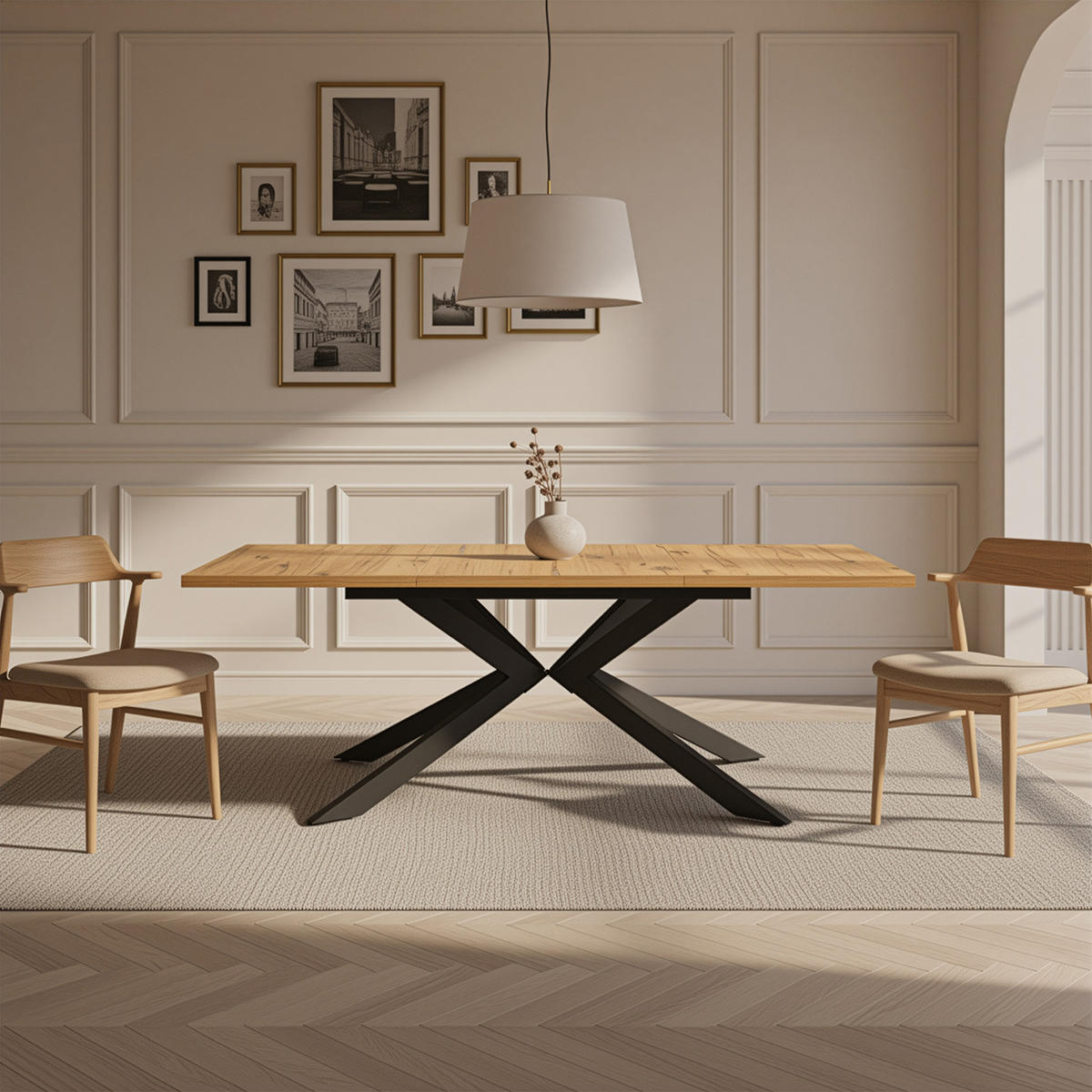 AUSZIEHTISCH MALTEK 140-220/90/76 cm - Schwarz/Braun, Metall (90/140/76cm) - DUBI Möbel