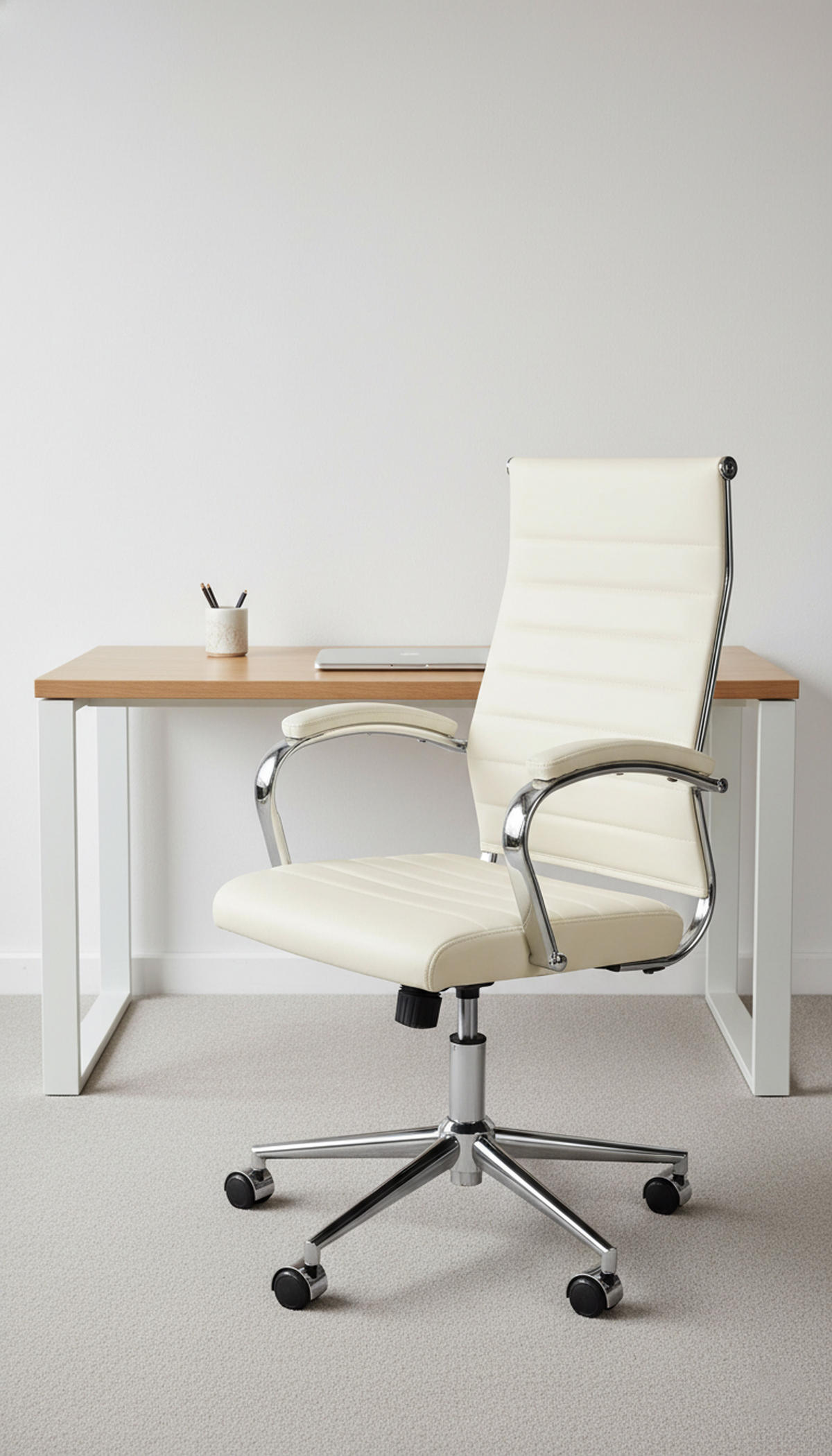 BÜROSTUHL Kaelis Echtleder creme - Chromfarben/Creme, Leder/Metall (56/112/61cm) - TPFLiving