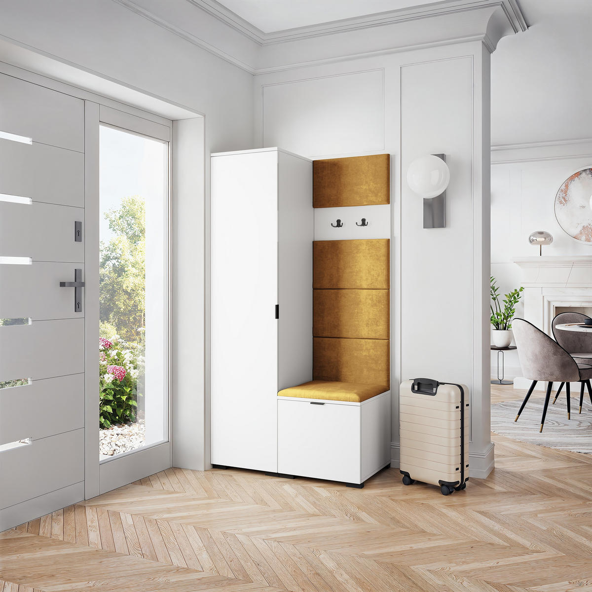 GARDEROBENSCHRANK LORI 95/181/51 cm Modern Garderobe-Set Weiß - Gelb/Weiß, Holzwerkstoff (95/181/51cm) - MASSENO