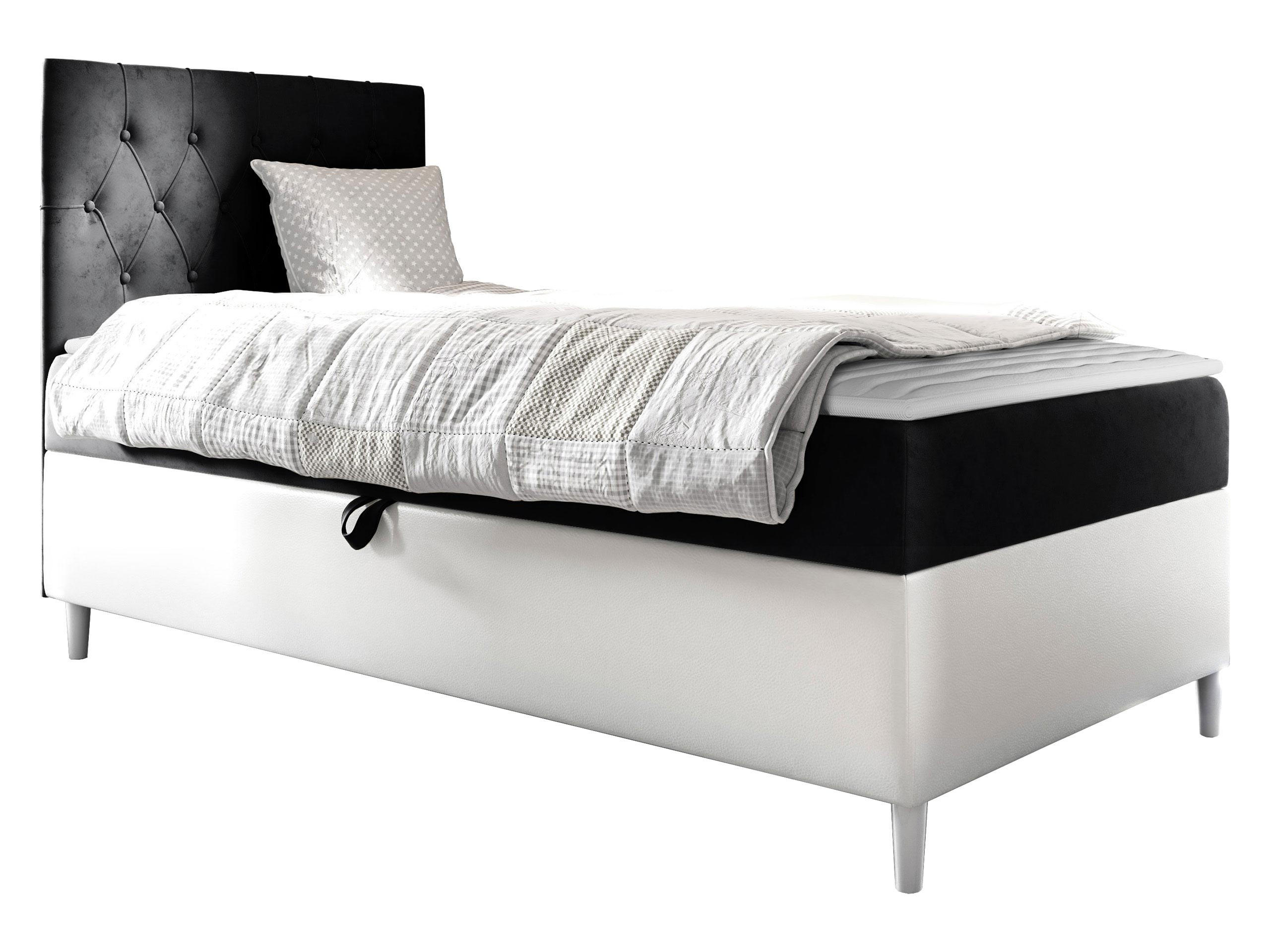 BOXBETT Filip Junior 1, Seite zum Öffnen des Bettkastens: Links - Schwarz/Weiß, Holz (90/200cm) - MIRJAN24