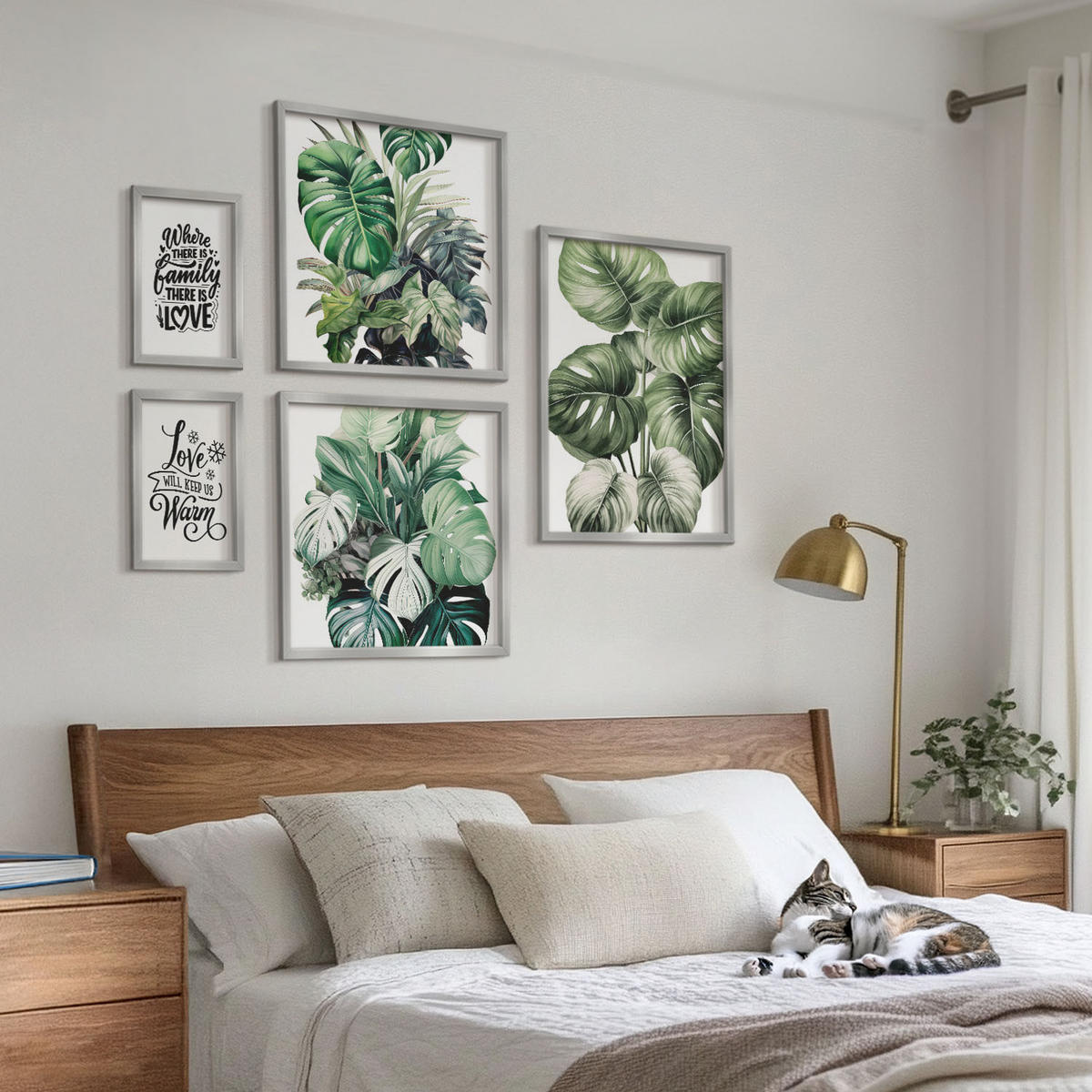 WANDBILDER 5er Set - 50x50 cm & 20x30 cm & 40x60 cm Silberner Rahmen - Gemalte Abstraktionen der Natur - Silberfarben, Kunststoff (40/60cm) - ArtPrintCave