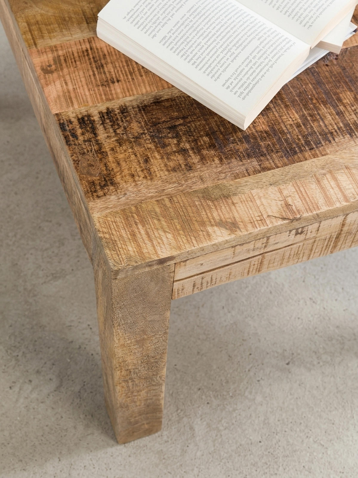 COUCHTISCH aus recyceltem Mango-Holz im Shabby-Chic Stil mit großer Tischplatte, Beige 110x60x47 cm - Beige, Holz (60/110/47cm) - KADIMA DESIGN