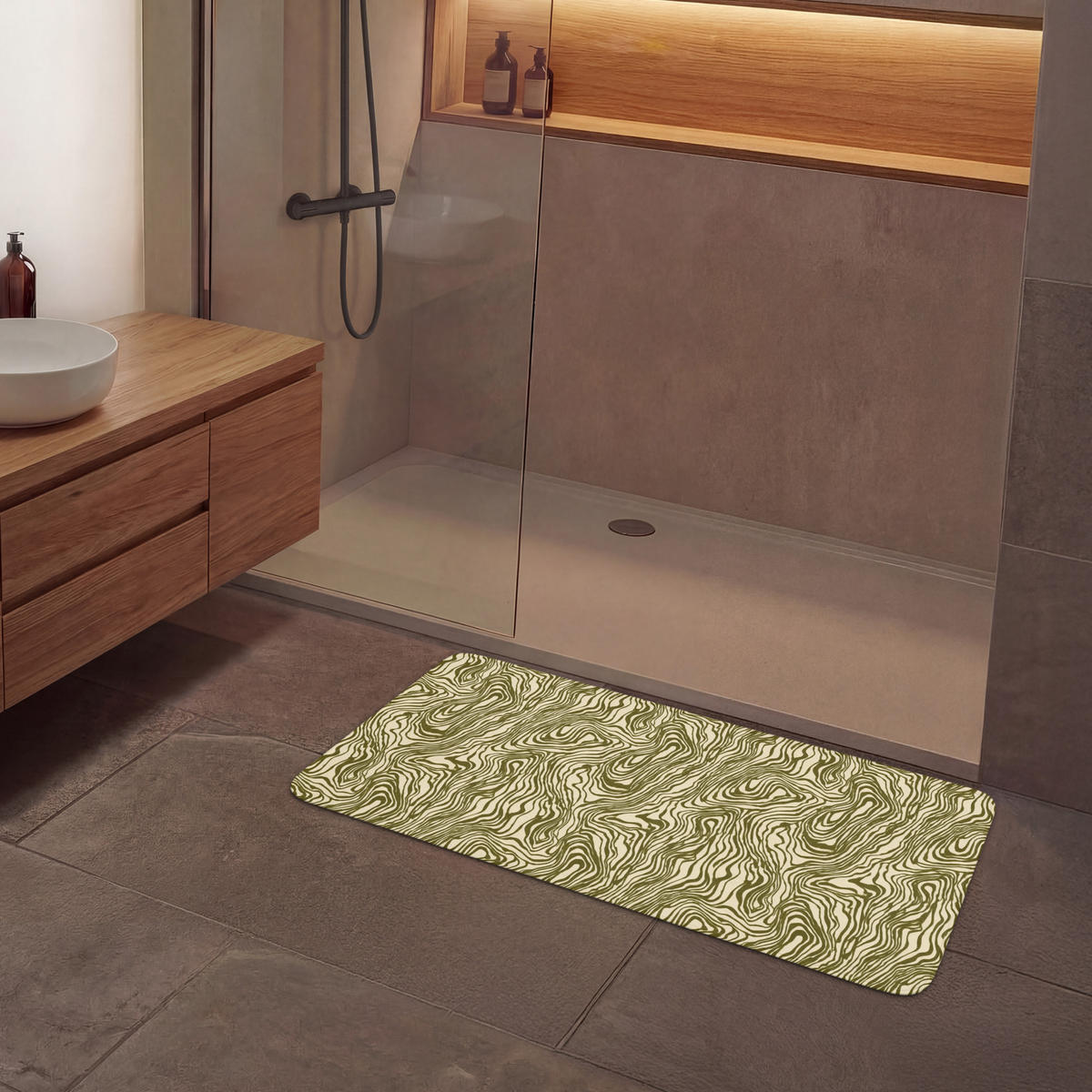 KOUPELNOVÁ PŘEDLOŽKA Abstraktní - Mramor - Zelený 120x60 cm - tmavě zelená, textil/plast (120/60cm)