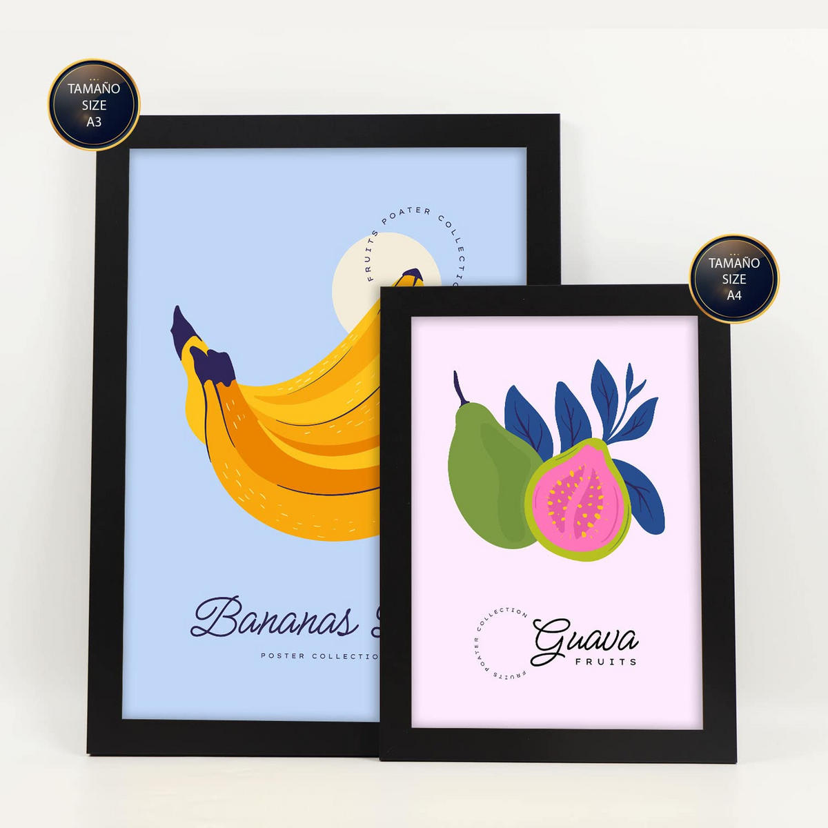 POSTER Set Mit 6 Lebensmittel Und Ernährungs Tropisch Und Fruchtig Natur Und Ernährungs Für Innenarchitektur A3 & A4 Schwarzer Rahmen - Schwarz, Papier (29/3cm) - Nacnic