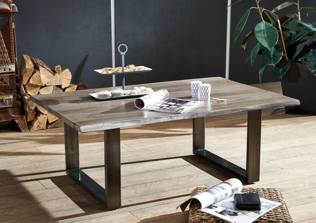 COUCHTISCH Sheesham 120x80x45 smoked oak lackiert Plattenstärke 2,5cm FREEFORM #0203 - Grau, Holzwerkstoff (120/60/45cm) - Massivmoebel24