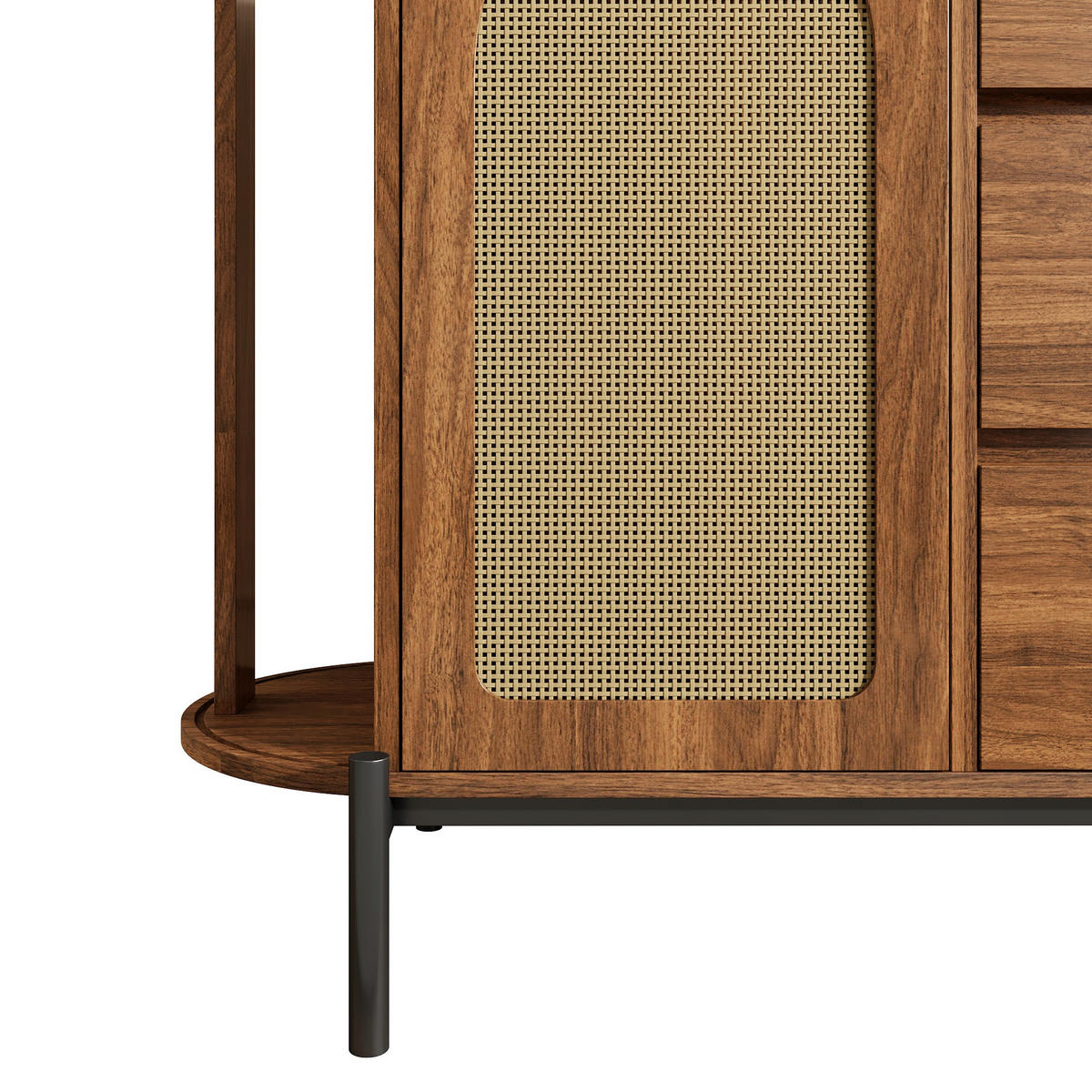 SIDEBOARD in Holzoptik Ovaler Aufbewahrungsschrank mit verstellbare Einlegeböden und Schiebetüren, B140/T38/H77,5(cm) - Schwarz/Braun, Holzwerkstoff/Metall (140/77.5/38cm) - STILVORA