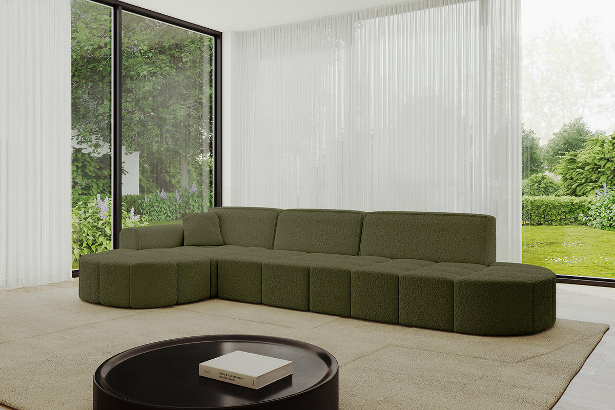 ECKSOFA Ottomane Links LIVO-L2 - 337x173x79,5 cm Grün - Grün, Holzwerkstoff/Textil (337/173cm) - ALTDECOR