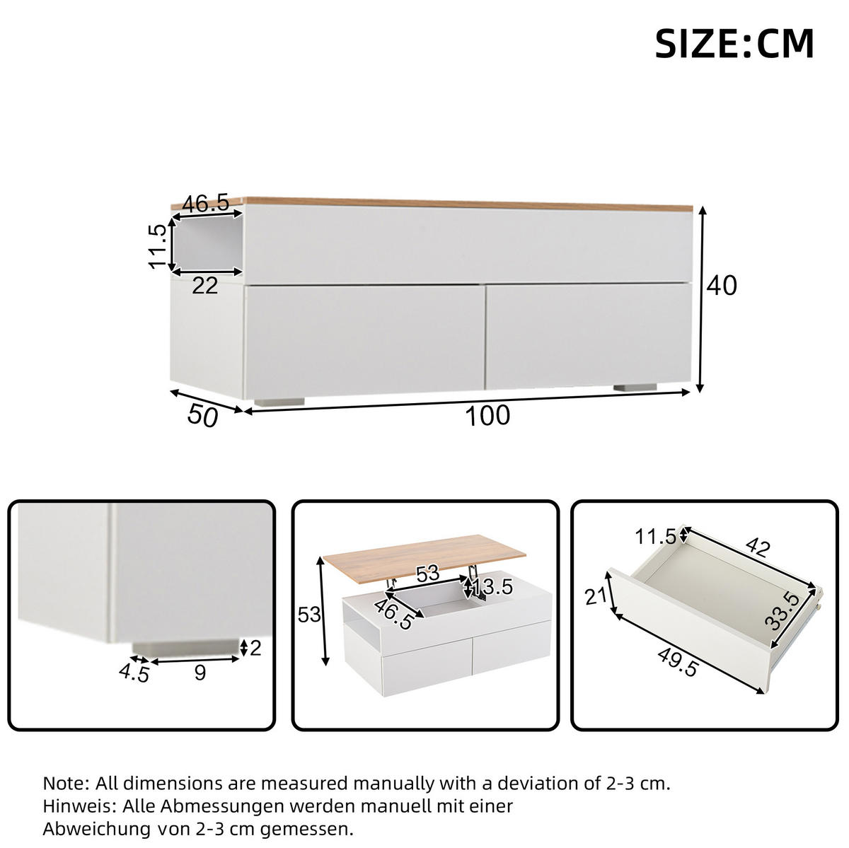 COUCHTISCH aus Spanplatte 100x50x40 cm in Weiß mit Hubtischplatte - Weiß, Holzwerkstoff (100/50/40cm) - Modfu