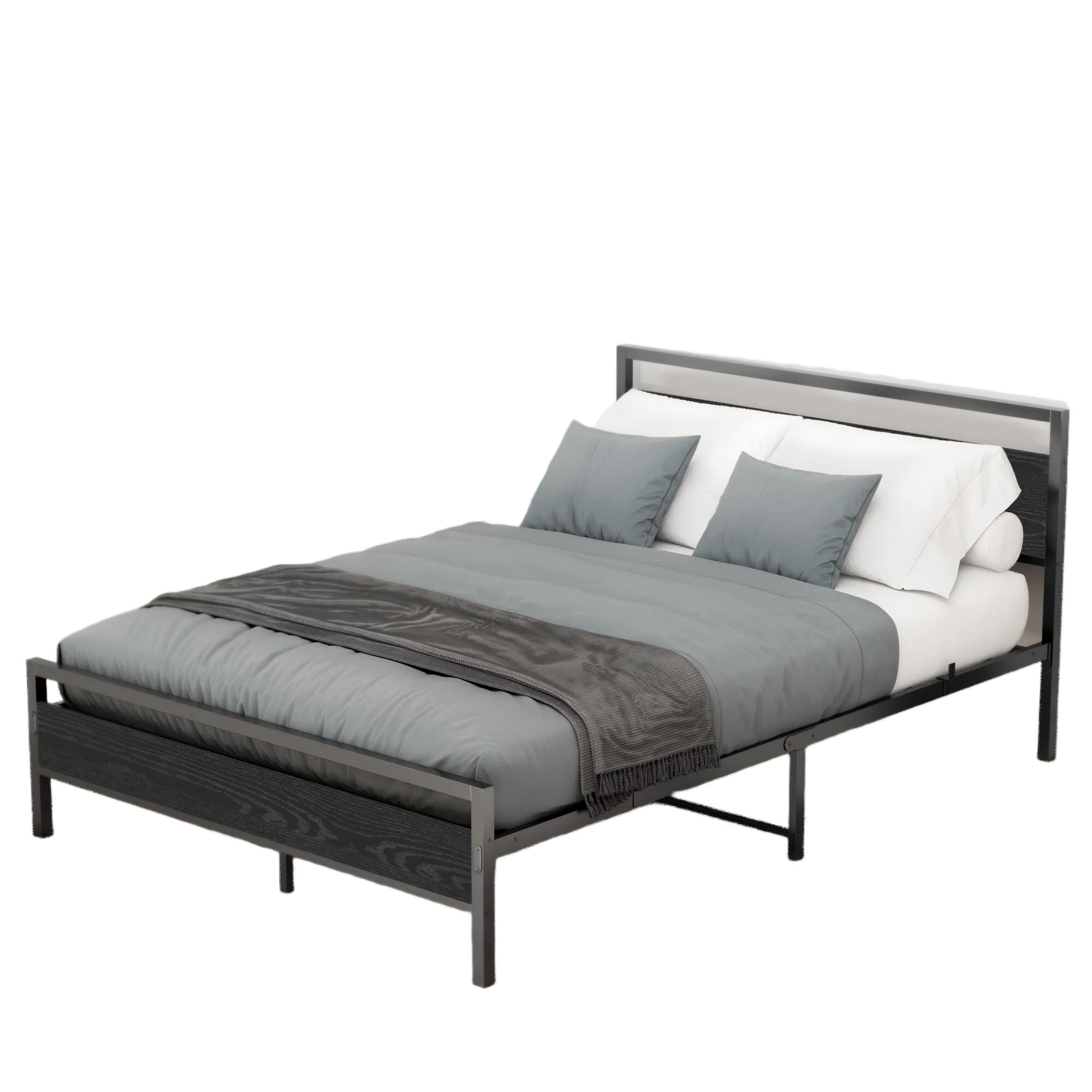 METALLBETT 140/200 cm mit Lattenrost und MDF-Elementen, Schwarz - Schwarz, Metall (140/200cm) - Redom