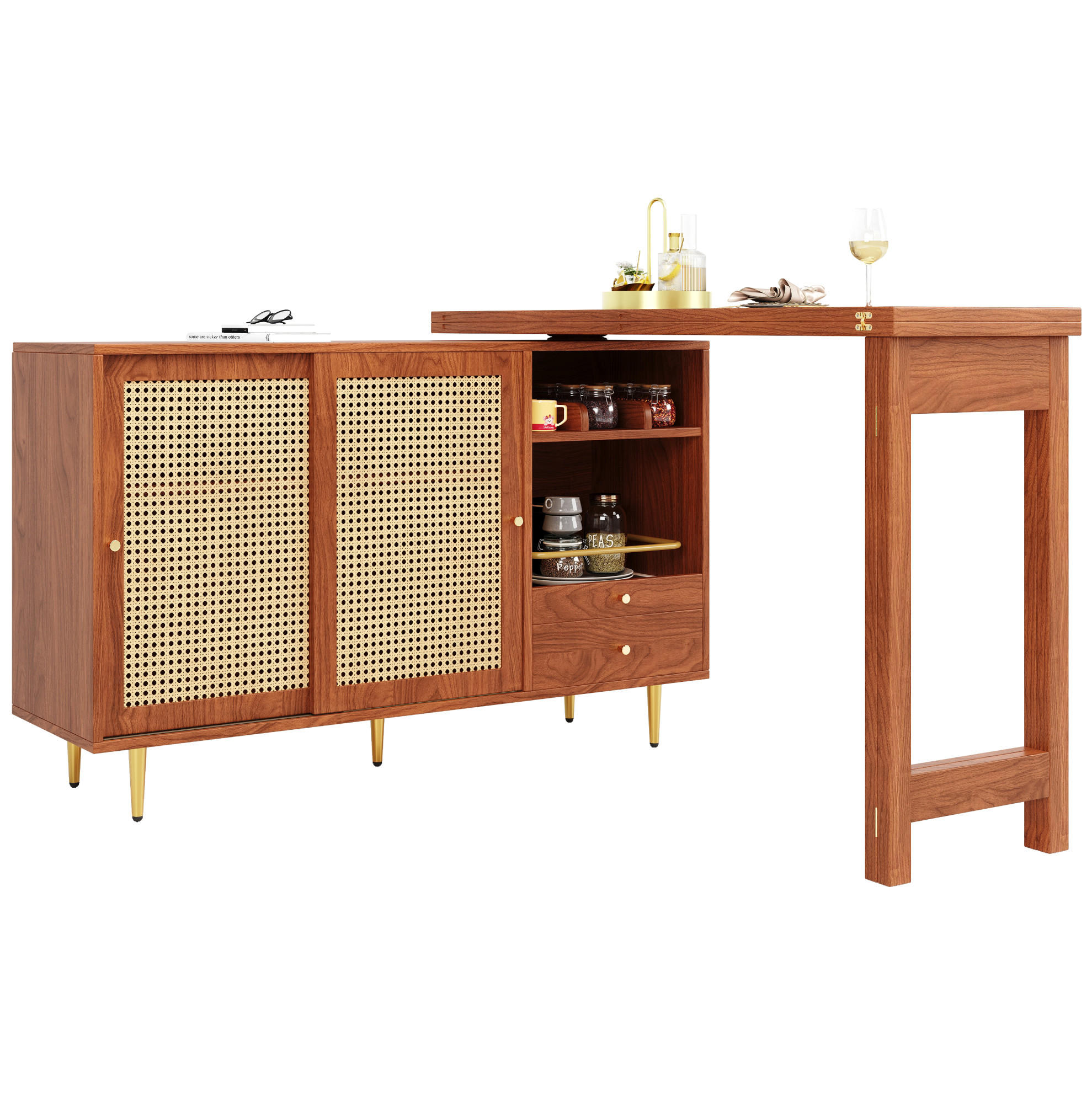 BARTISCH für Küche 107/40/71,4 cm, drehbar & klappbar mit Stauraum - Braun, Holzwerkstoff (187/40/76cm) - BEAOK