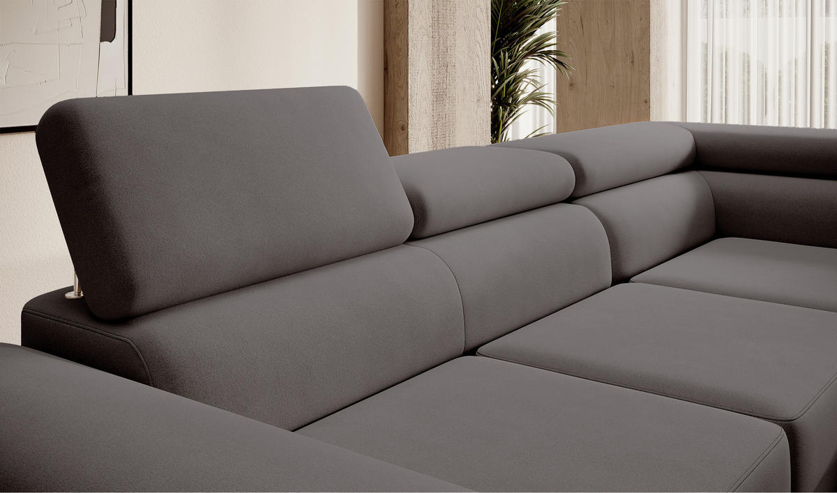 ECKSOFA Stevil Dunkelgrau Velours - Dunkelgrau/Silberfarben, Textil/Metall (275/203cm) - Selsey