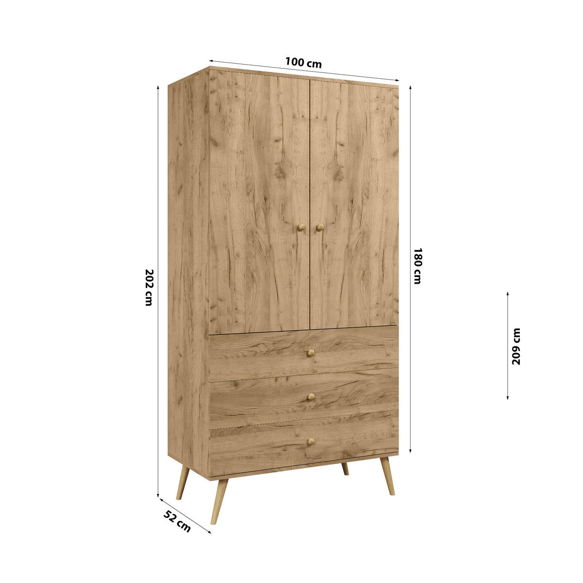 SCHRANK Kleiderschrank Monalin Eichenfarbe - Sonoma Eiche, Holzwerkstoff (100/180/52cm) - Fedve