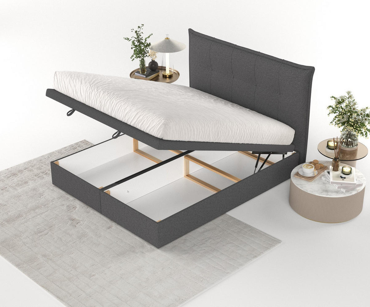POLSTERBETT Liano mit Stauraum 200/200 cm Anthrazit im Megan Stoff - Anthrazit/Schwarz, Holz/Holzwerkstoff (200/200cm) - AltaBeds