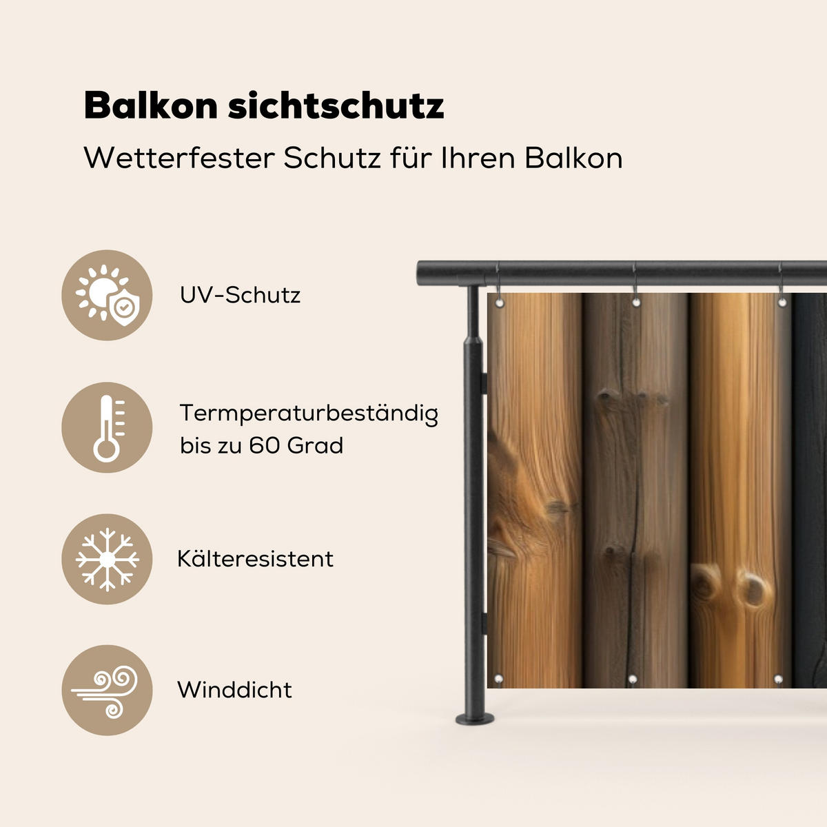 BALKON-SICHTSCHUTZ Holz - Dielen - Gemischt - Teakfarben, Kunststoff (500/110cm) - MuchoWow