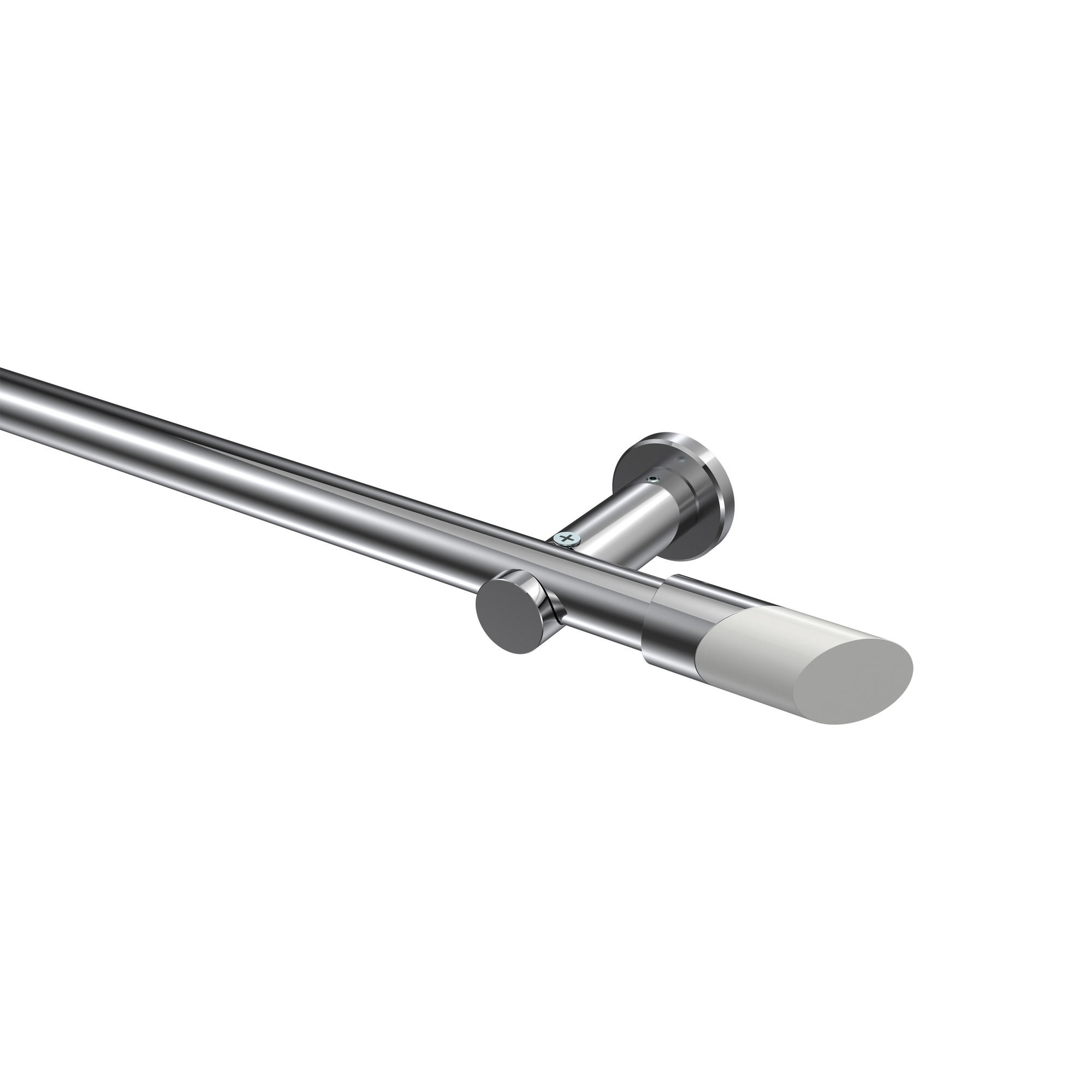 GARDINENSTANGEN-SET Platon Verano 360 cm (geteilt in 2 x 180 cm), 1-läufig (ohne Ringe), 20 mm Ø Chrom - Chromfarben/Weiß, Metall (360cm) - INTERDECO
