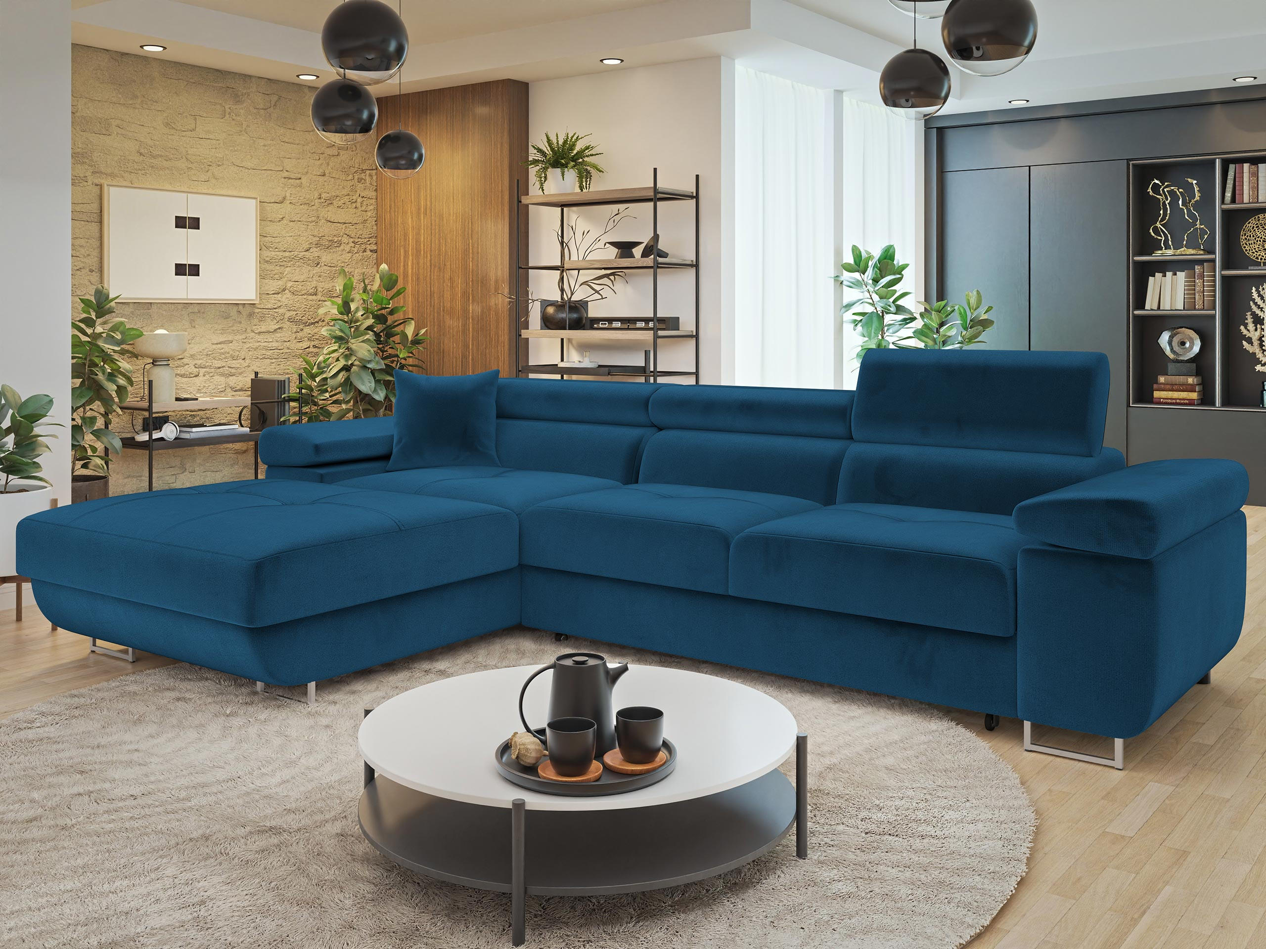 ECKSOFA Torezio Mini, Seite: Links - Blau, Holz/Textil (280/170cm) - MIRJAN24