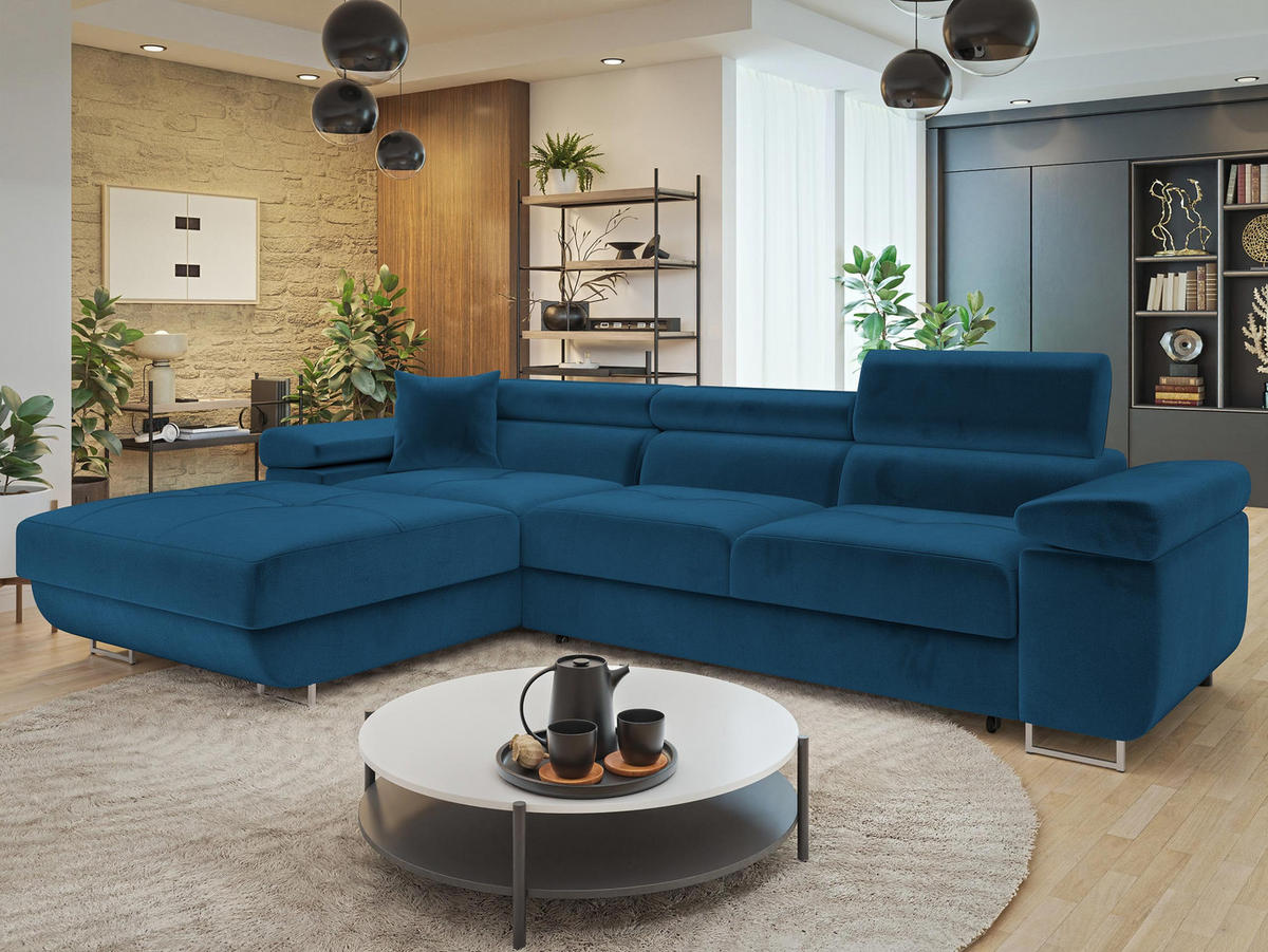 ECKSOFA Torezio Mini, Seite: Links - Blau, Holz/Textil (280/170cm) - MIRJAN24