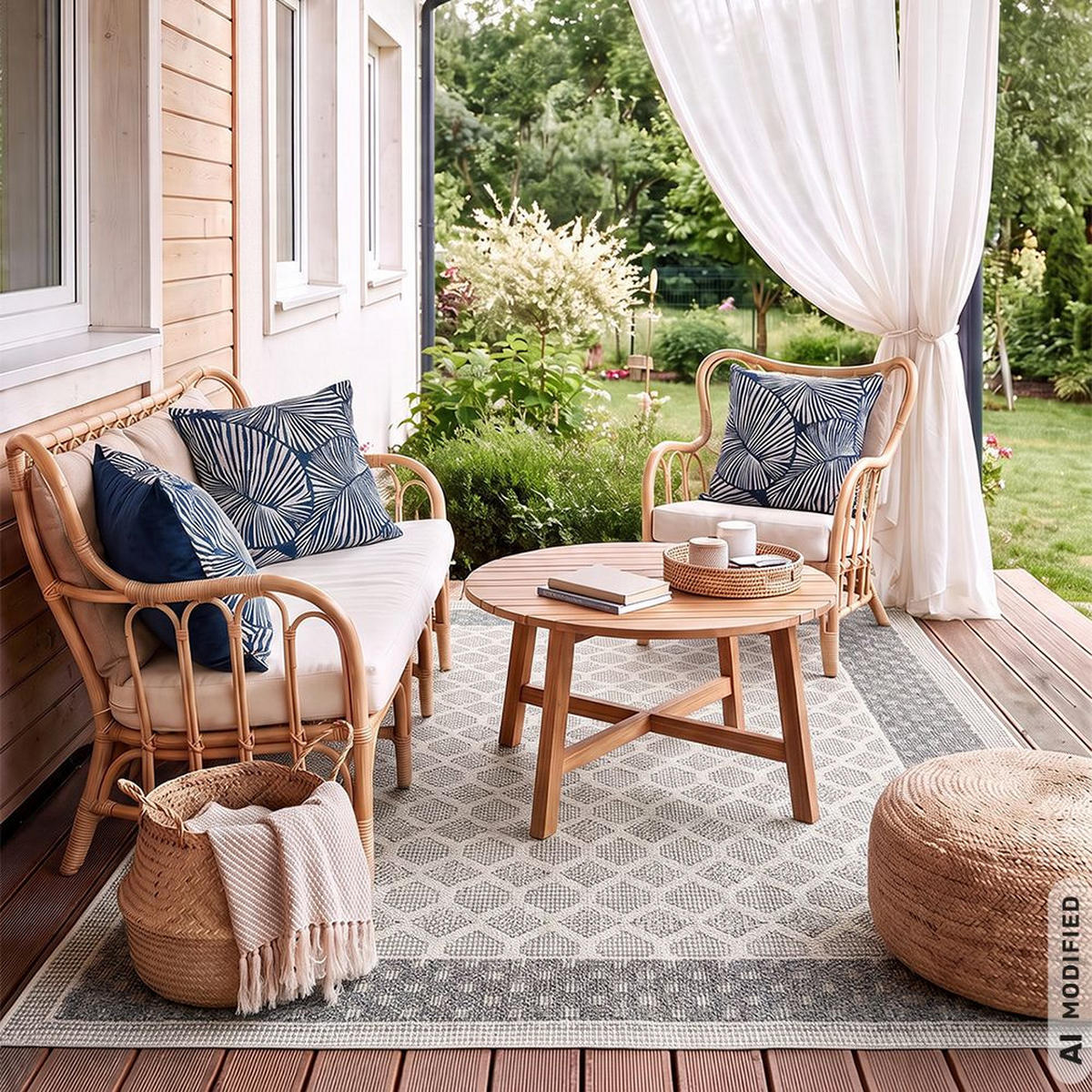 TEPPICH In-& Outdoor Abstrakt 80x150cm Mazovia Cangas Genio Beige Ecru Balkon Modern Pflegeleicht Tierfreundlich - Ecru, Textil (80/150cm) - Mazovia