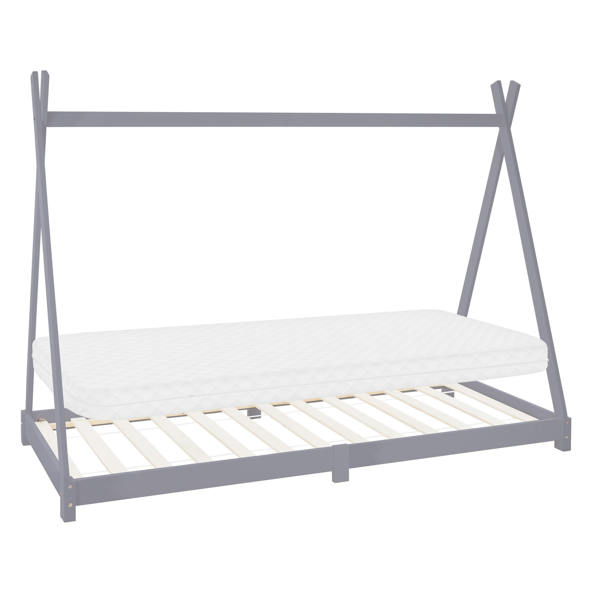 KINDERBETT Tipi mit Matratze 90x200 cm Hellgrau - Hellgrau, Holz (90/200cm) - ML-DESIGN