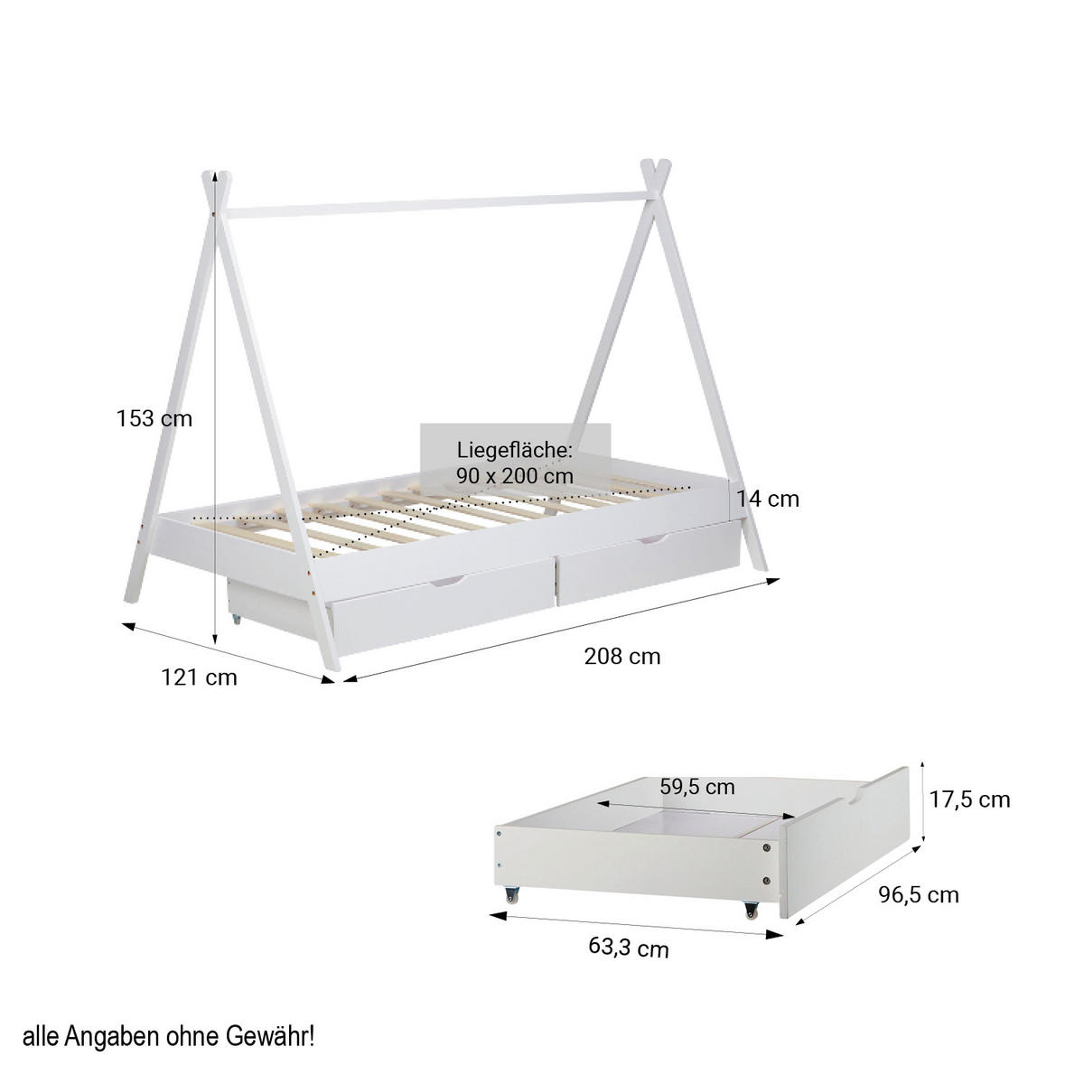 KINDERBETT mit Stauraum 90/200 cm weiß - Weiß, Holz (208/153/121cm) - Homestyle4u