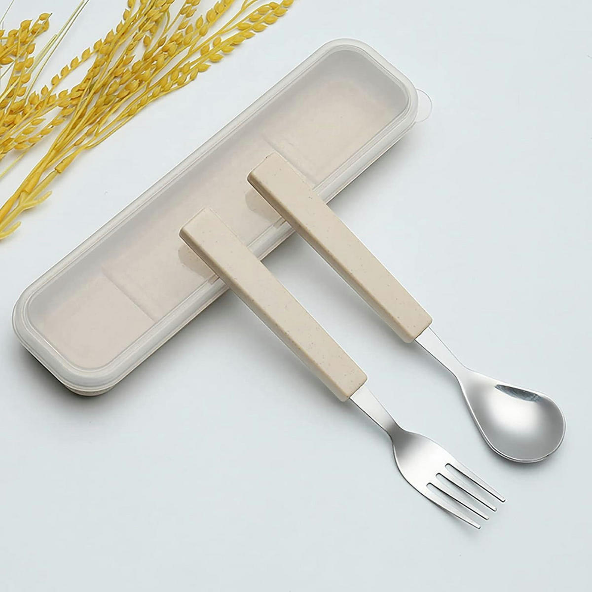 KINDERBESTECK Set 2-teilig Edelstahl Creme mit Reiseetui - Creme, Metall