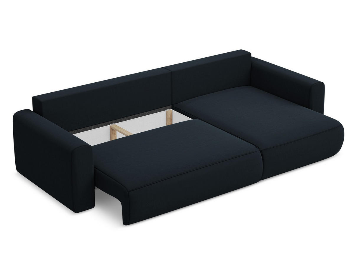 ECKSOFA mit Schlaffunktion Samt Stoff Blau - Blau/Schwarz, Kunststoff/Textil (278/149cm) - Makamii