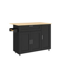 KÜCHENINSEL DE-41318 132,5/44-70/90 cm mit klappbarer Arbeitsplatte Schwarz - Schwarz, Holzwerkstoff (132.5/90/44cm) - ComfortXL
