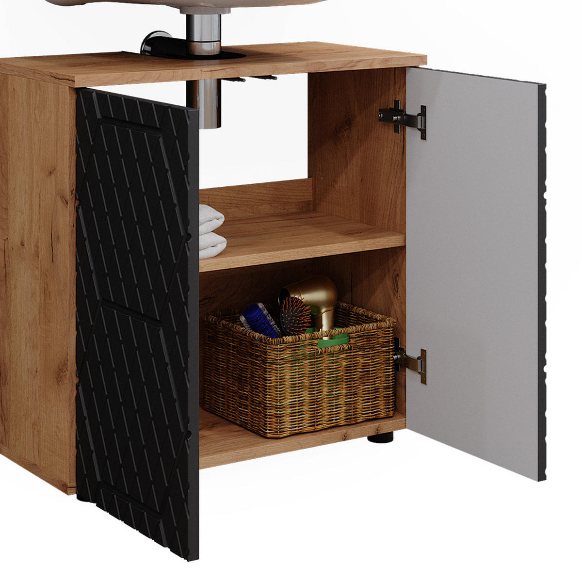 BADMÖBEL-SET Irma Anthrazit gestreift 3 Teile - Honigeiche/Anthrazit, Holzwerkstoff (80/58.6/41cm) - Vicco