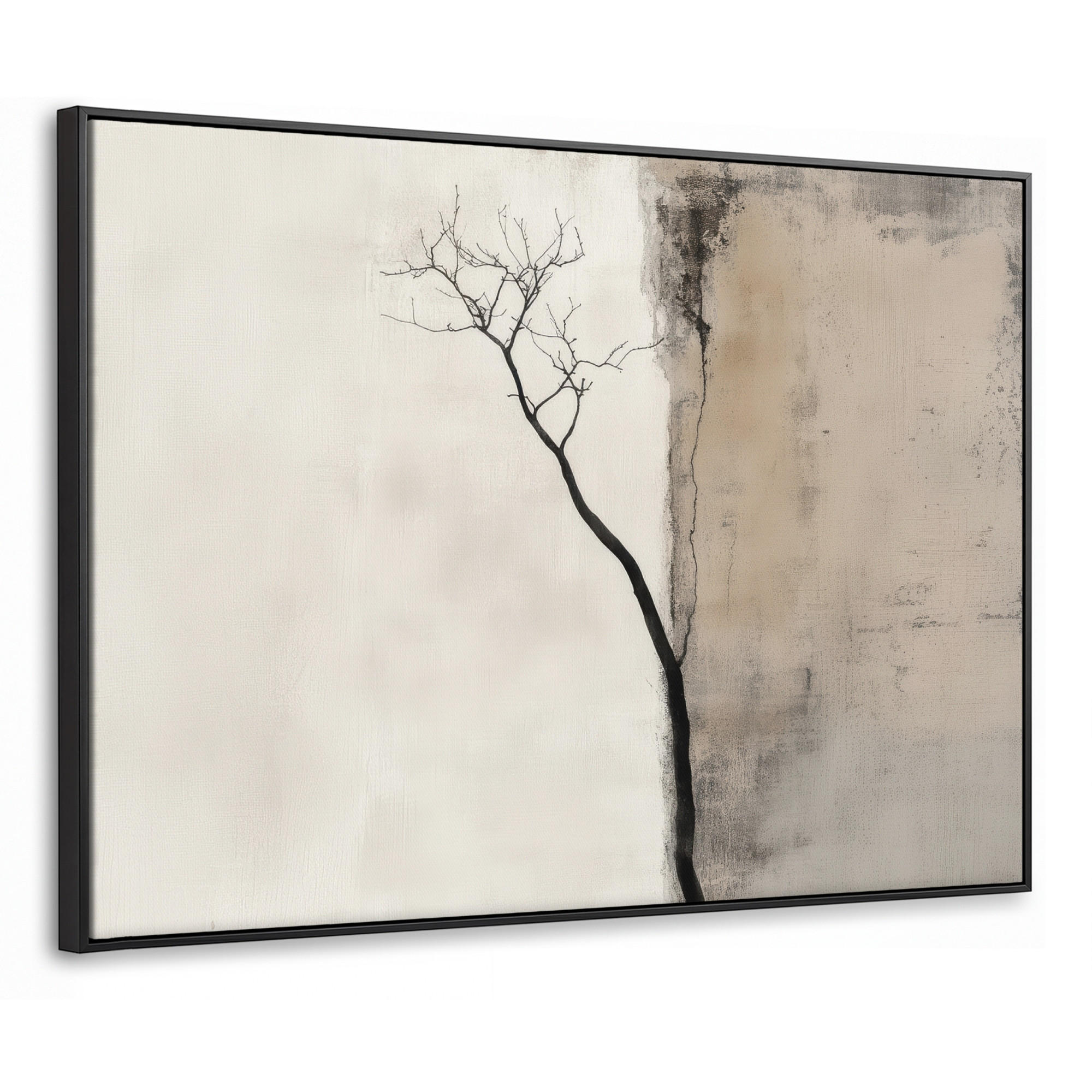 LEINWAND Bilder mit Rahmen - Wabi sabi - Pflanze - Beige - 100x70 - Taupe, Textil (100/70cm) - MuchoWow