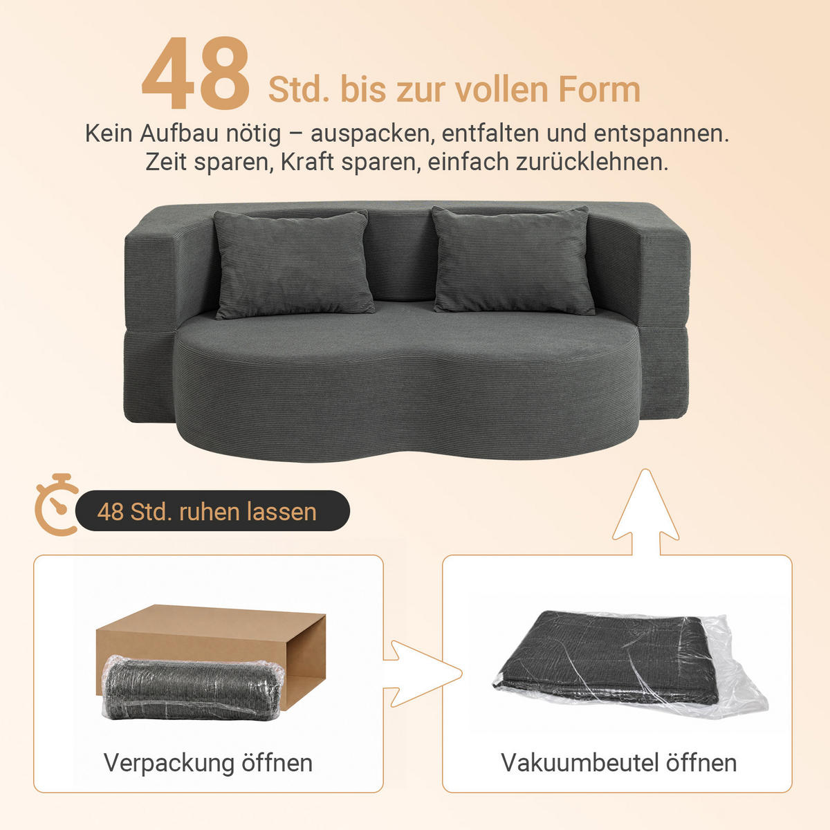SOFA ausziehbar FST101-DG - Dunkelgrau/Ahornfarben, Fell/Textil (177/32/107cm) - SoBuy