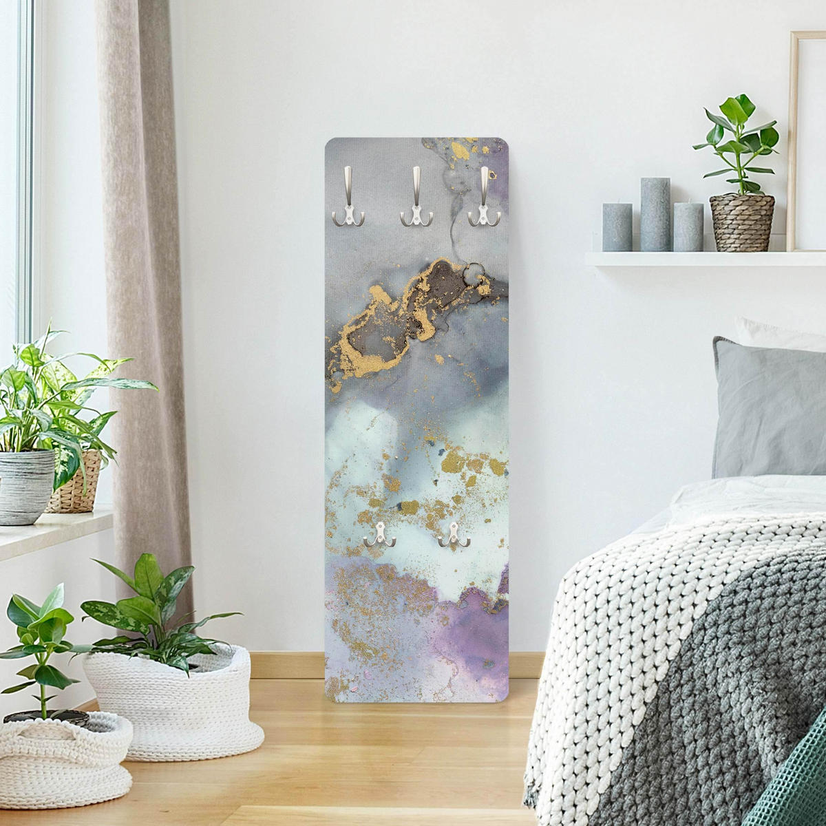 WANDGARDEROBE - Farbexperimente Marmor Regenbogen und Gold 34/105 cm - Multicolor, Holzwerkstoff (34/105/1.6cm) - Bilderwelten