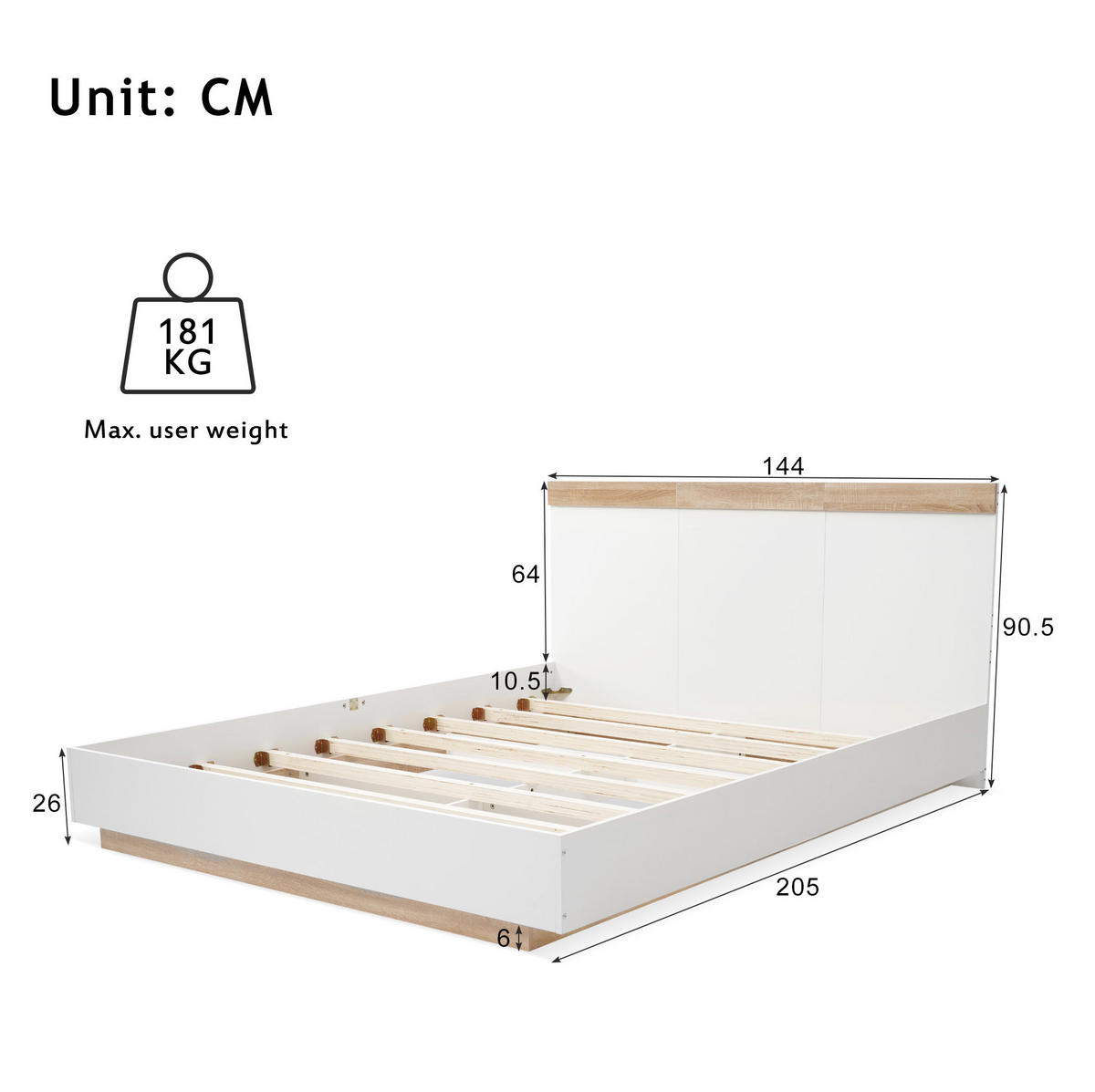 BETT 140/200 cm mit Kopfteil in Sonoma-Eiche/Weiß – inkl. Lattenrost - Weiß, Holzwerkstoff (140/200cm) - BEAOK
