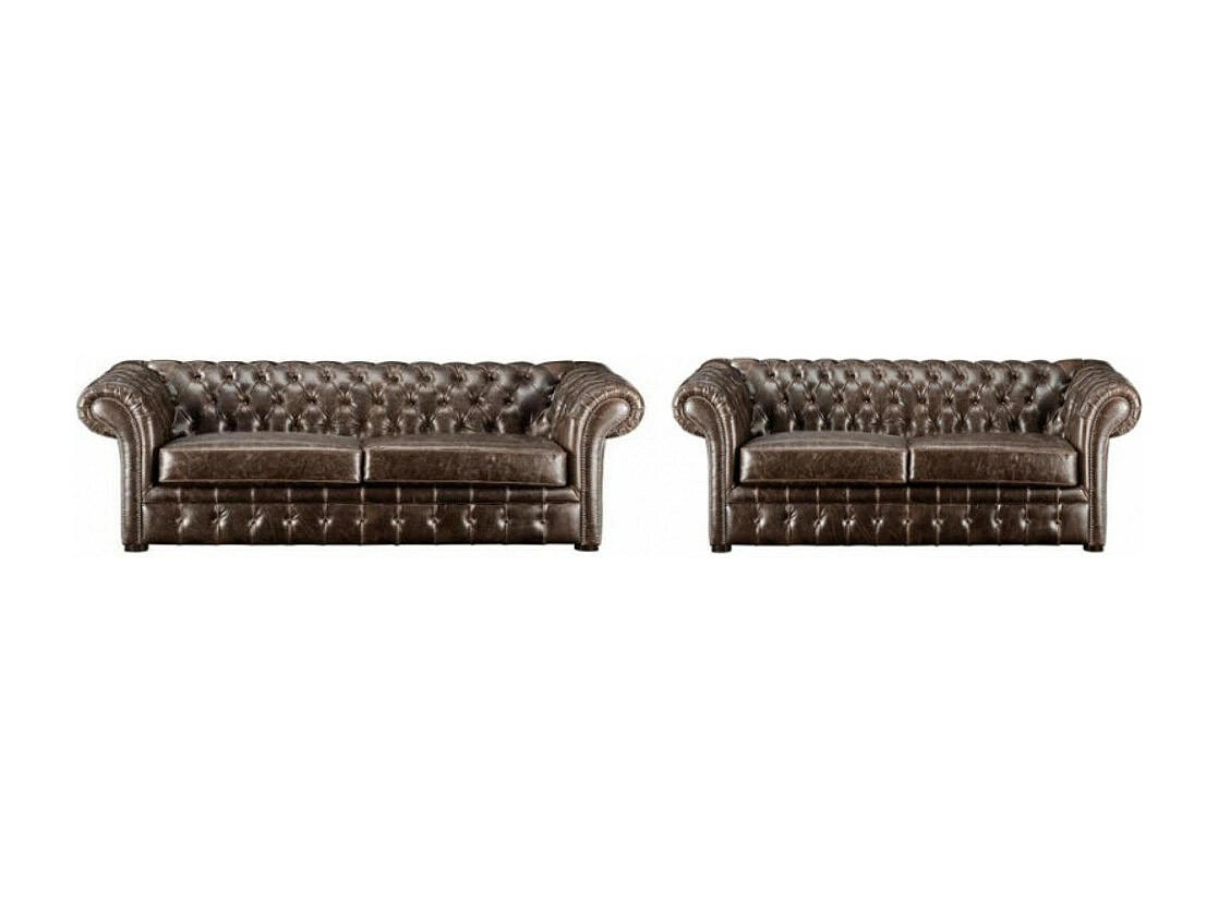 COUCHGARNITUR - 5 Personen - leder - schokoladenbraun Clotaire - Braun, Leder/Holz (173/73/90cm) - Vente-Unique