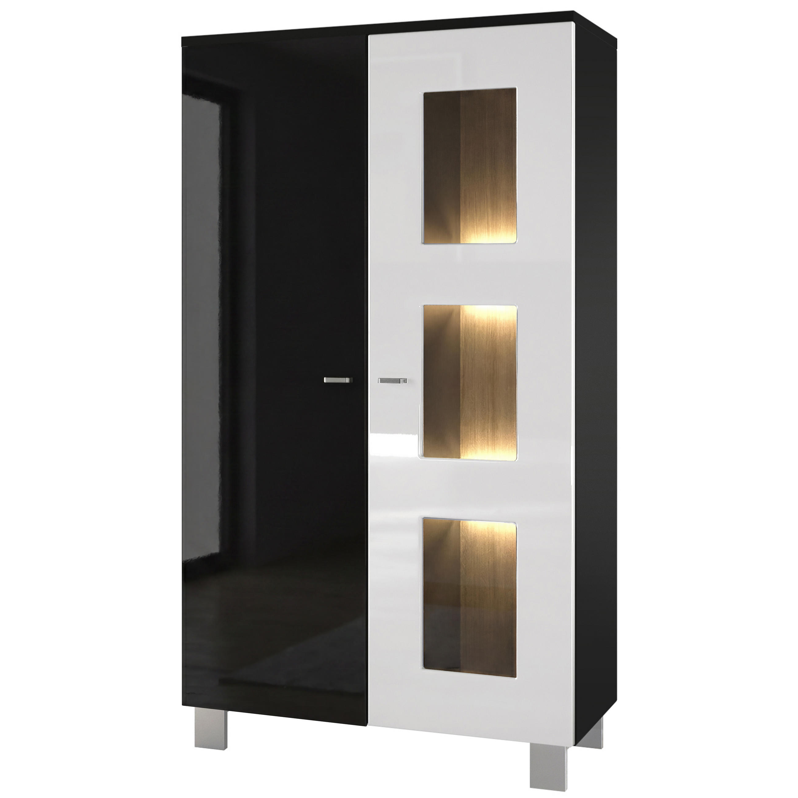 Vladon Vitrine Weiß Hochglanz 71x129x35 cm
