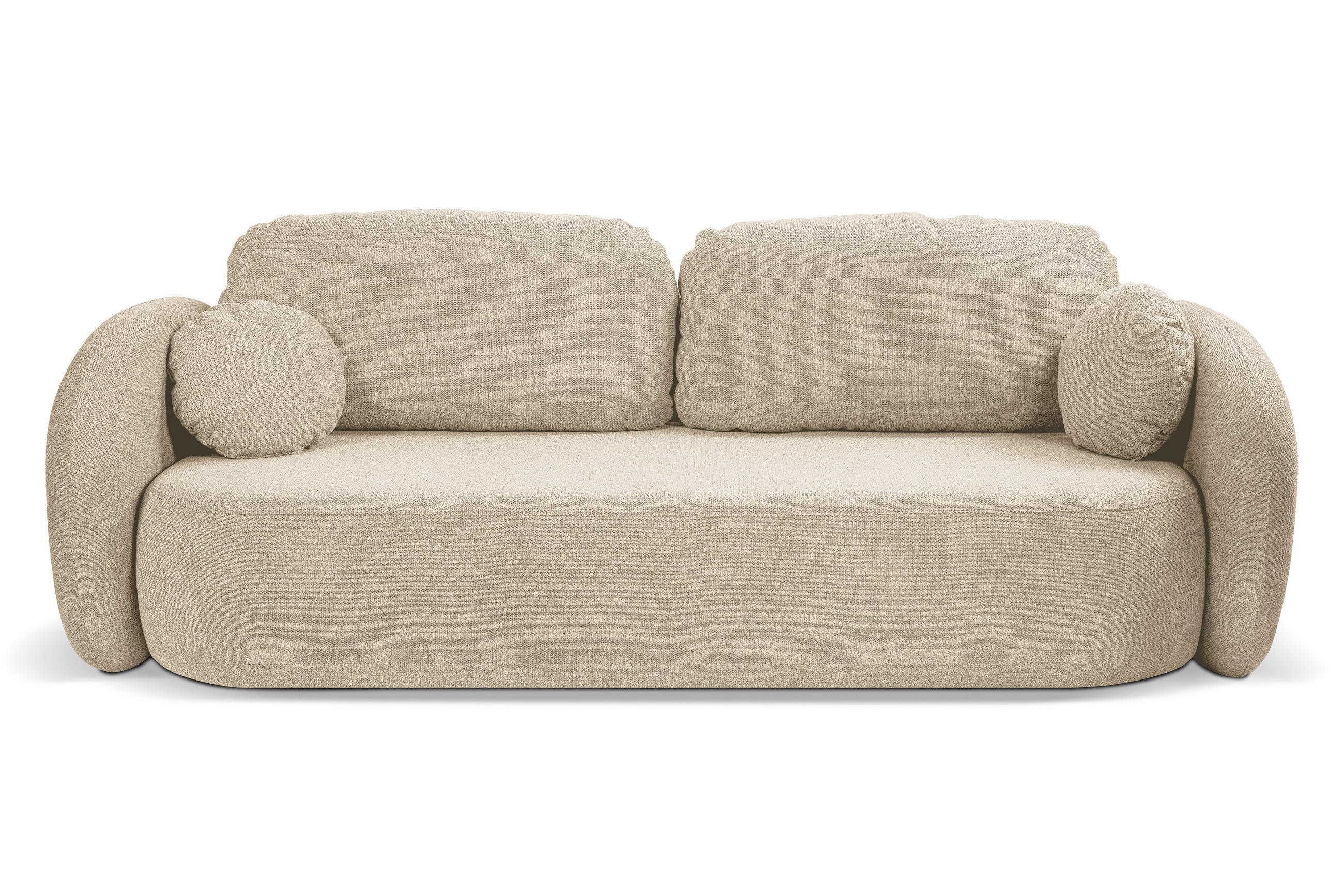 BETTSOFA AMICO Creme Geflochtener Stoff mit Schlaffunktion - Creme, Holz (238/86.5/101cm) - MASSENO