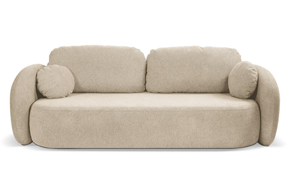 BETTSOFA AMICO Creme Geflochtener Stoff mit Schlaffunktion - Creme, Holz (238/86.5/101cm) - MASSENO