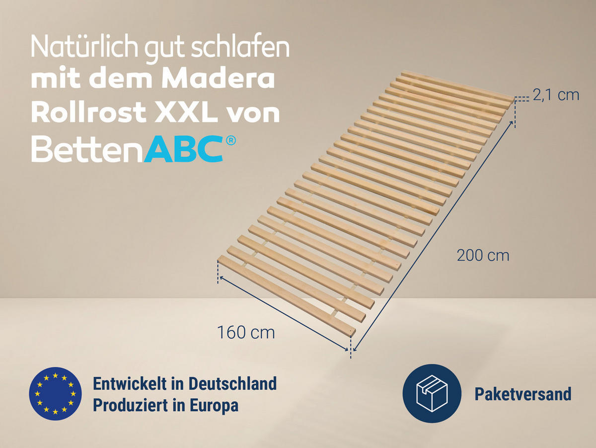 ROLLROST, Extra Stabil, Größe: 160x200 - Braun, Holz (160/200cm) - MaDeRa